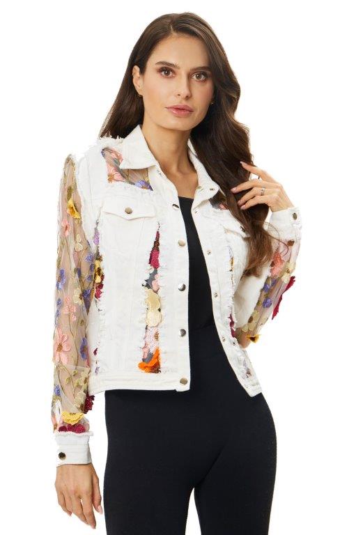 Front image of Adore long sleeve embroidered jacket. 