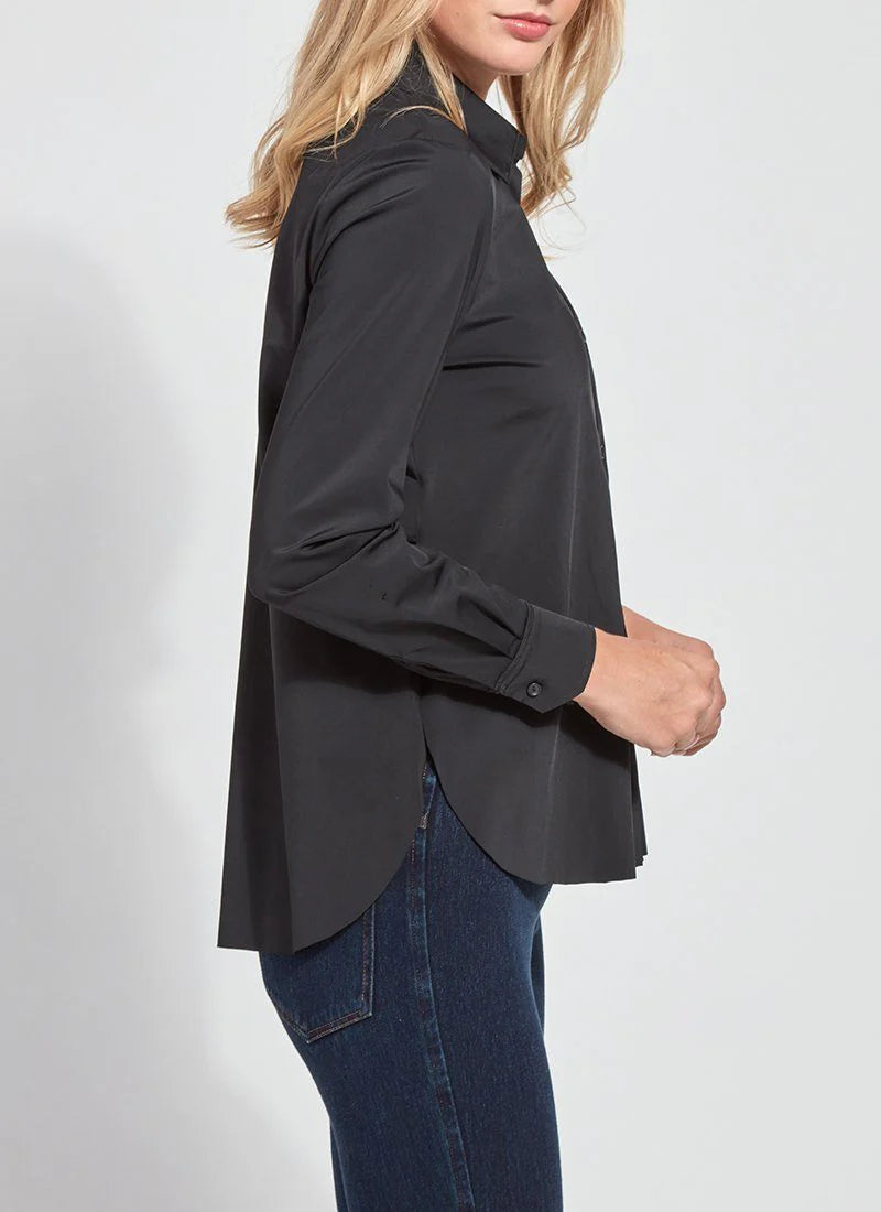 Side image of Lysse connie button down in black. 