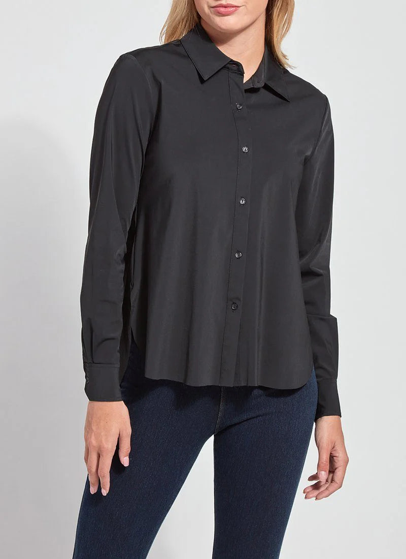 Front image of Lysse connie button down in black. 