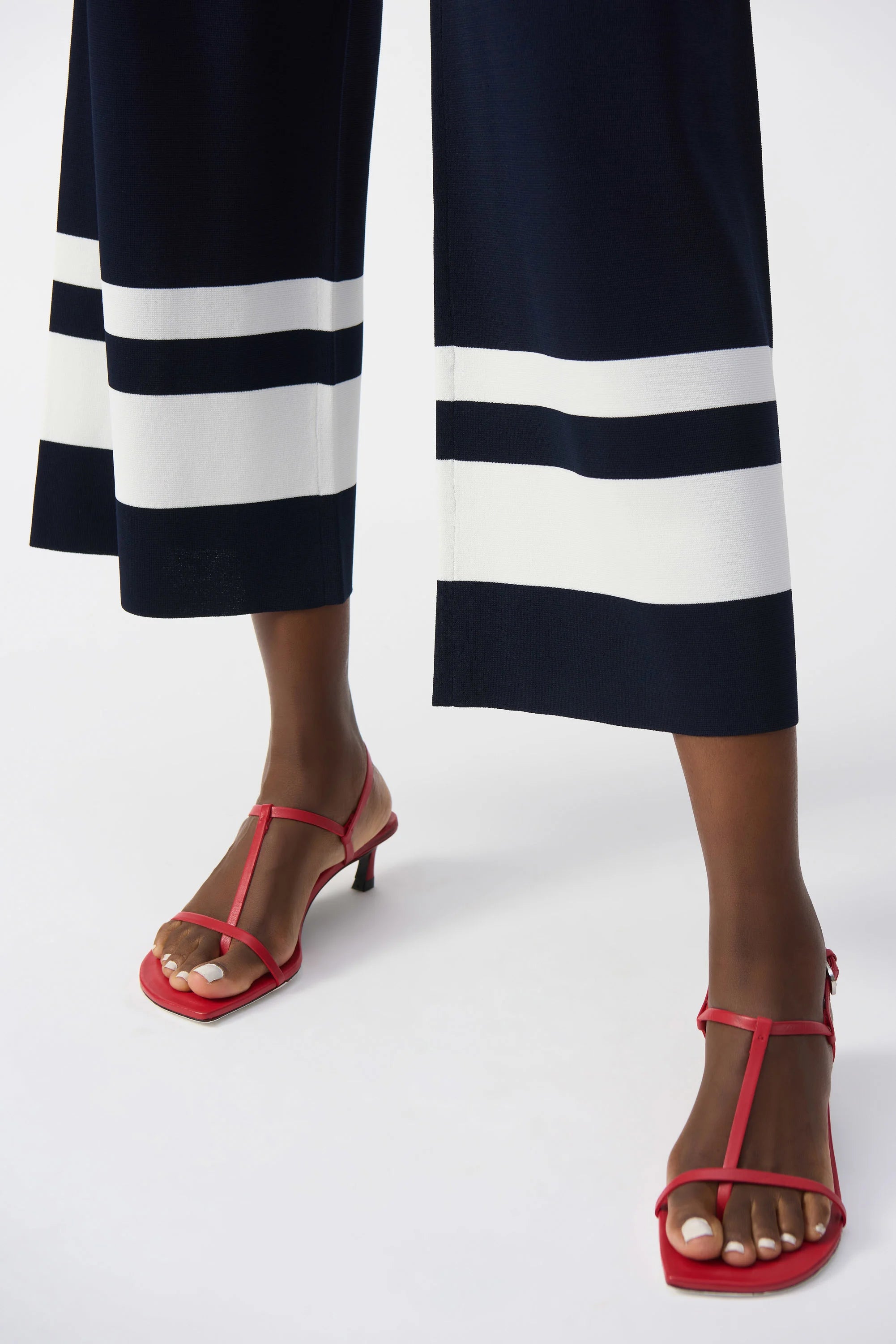 Front detail image of Joseph Ribkoff placement striped knit culotte. 