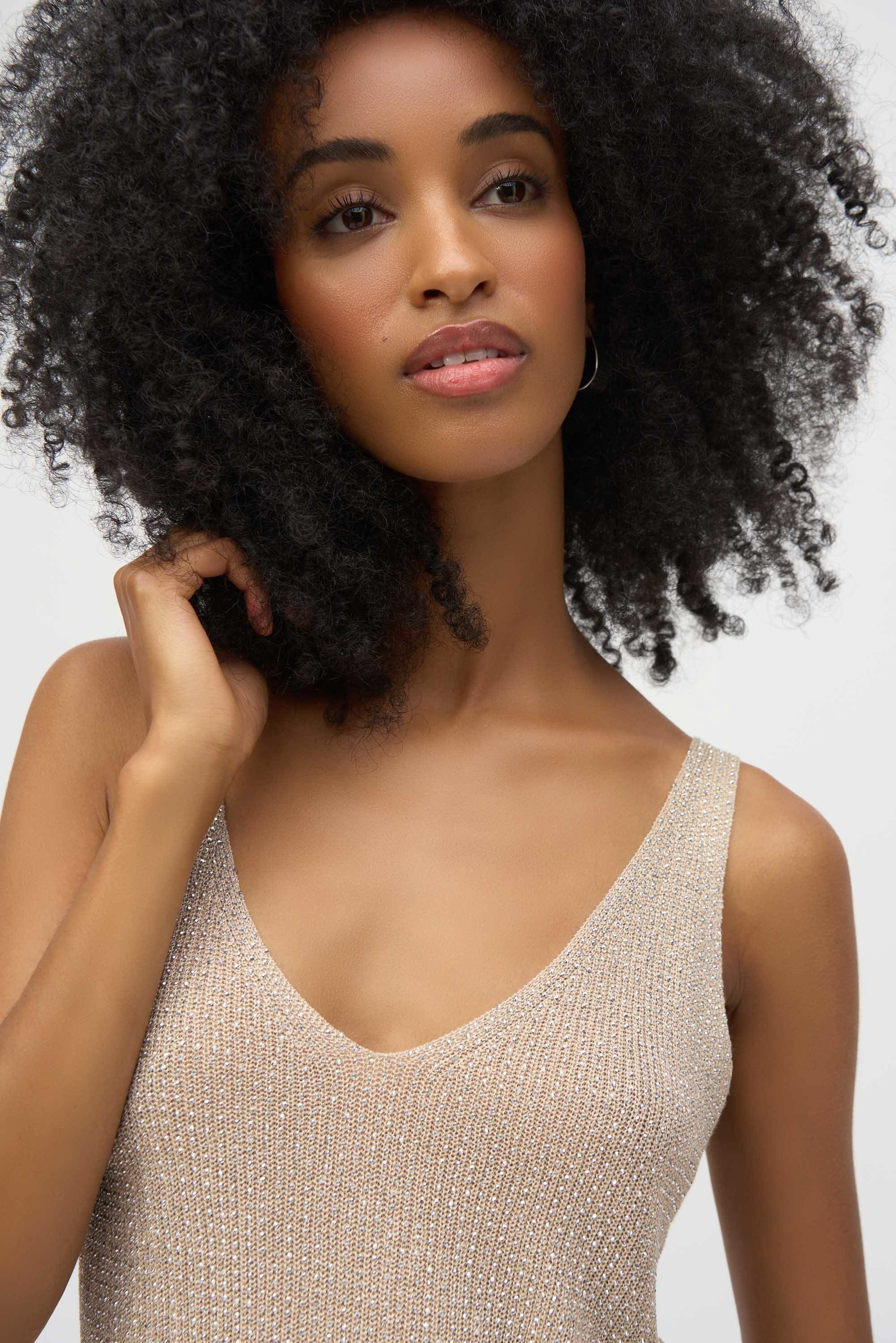 Front detail image of Joseph Ribkoff rhinestone tank top.