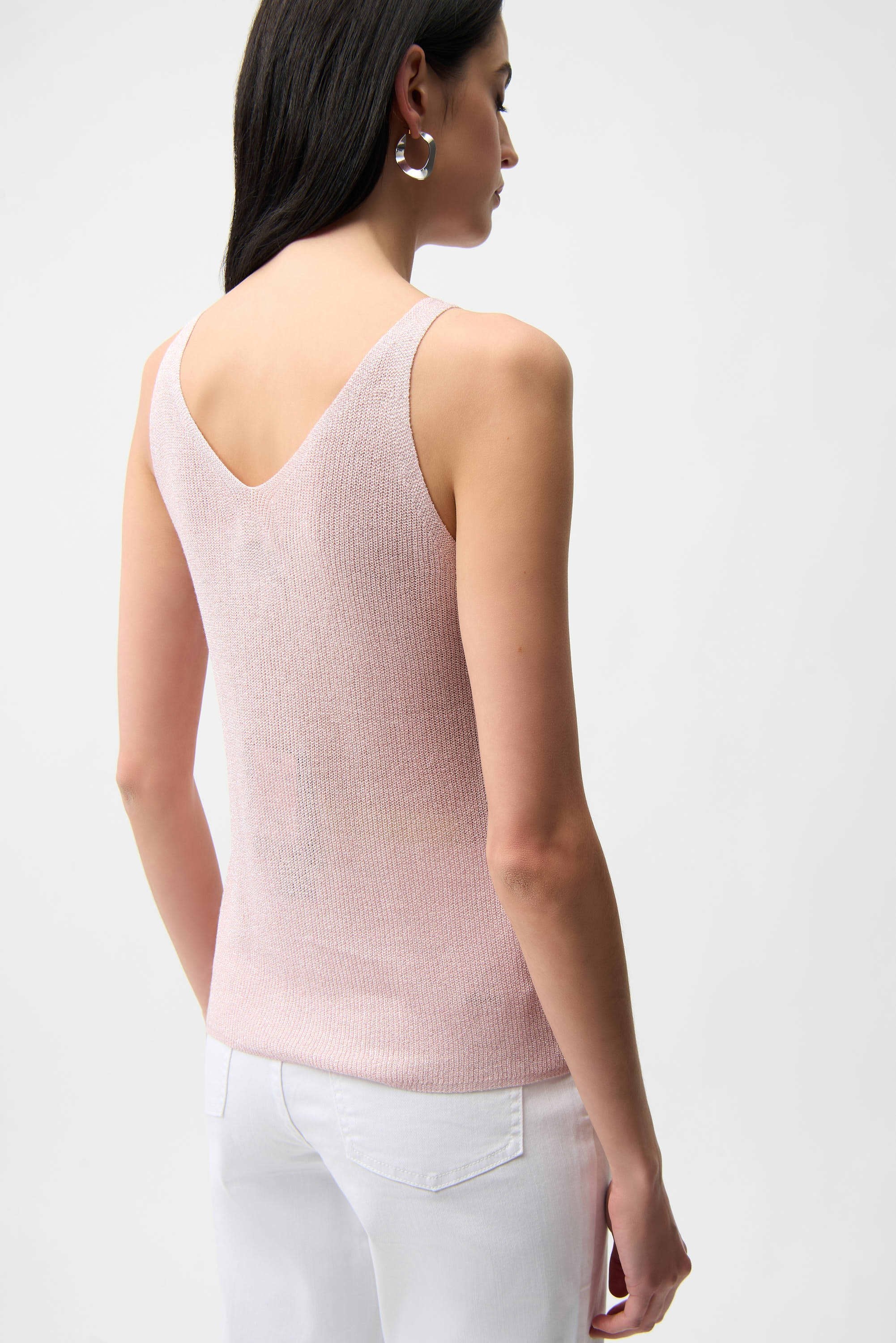Back View Image of Joseph Ribkoff Metallic Knitted Camisole with Rhinestones in Petal Pink