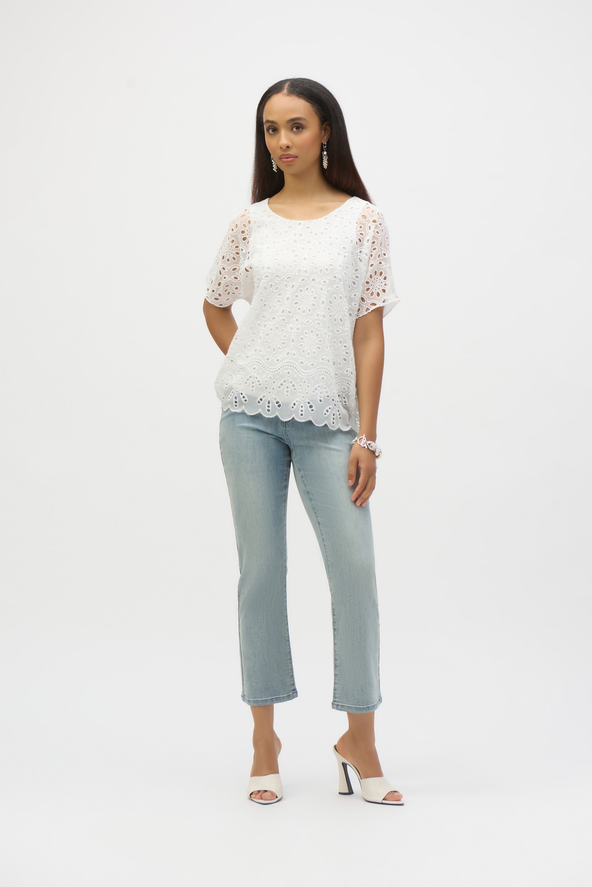 Front image of Margot light blue denim Joseph Ribkoff denim.