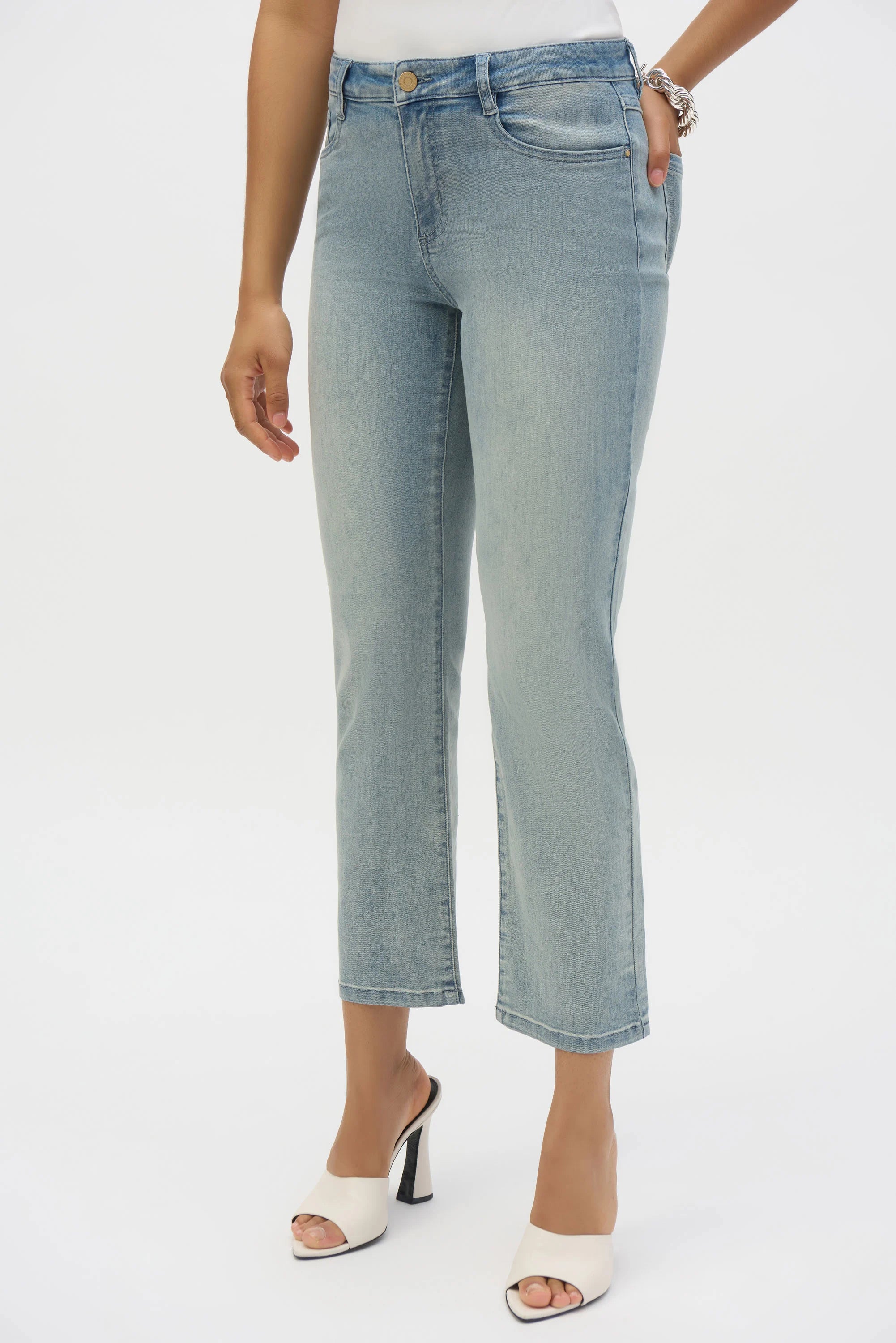 Front image of Margot light blue denim Joseph Ribkoff denim.