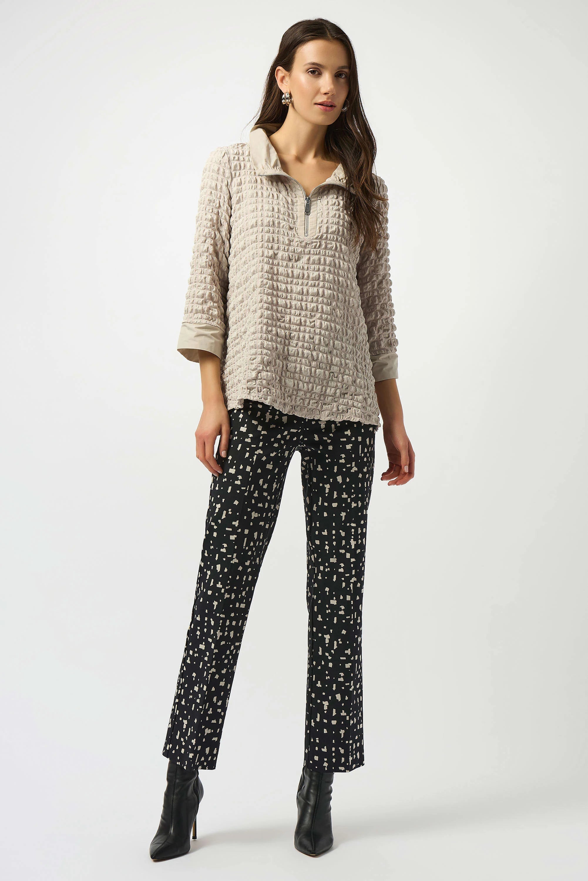 Full Body View Image of Joseph Ribkoff  Bubble Jacquard A-Line Top in Moonstone