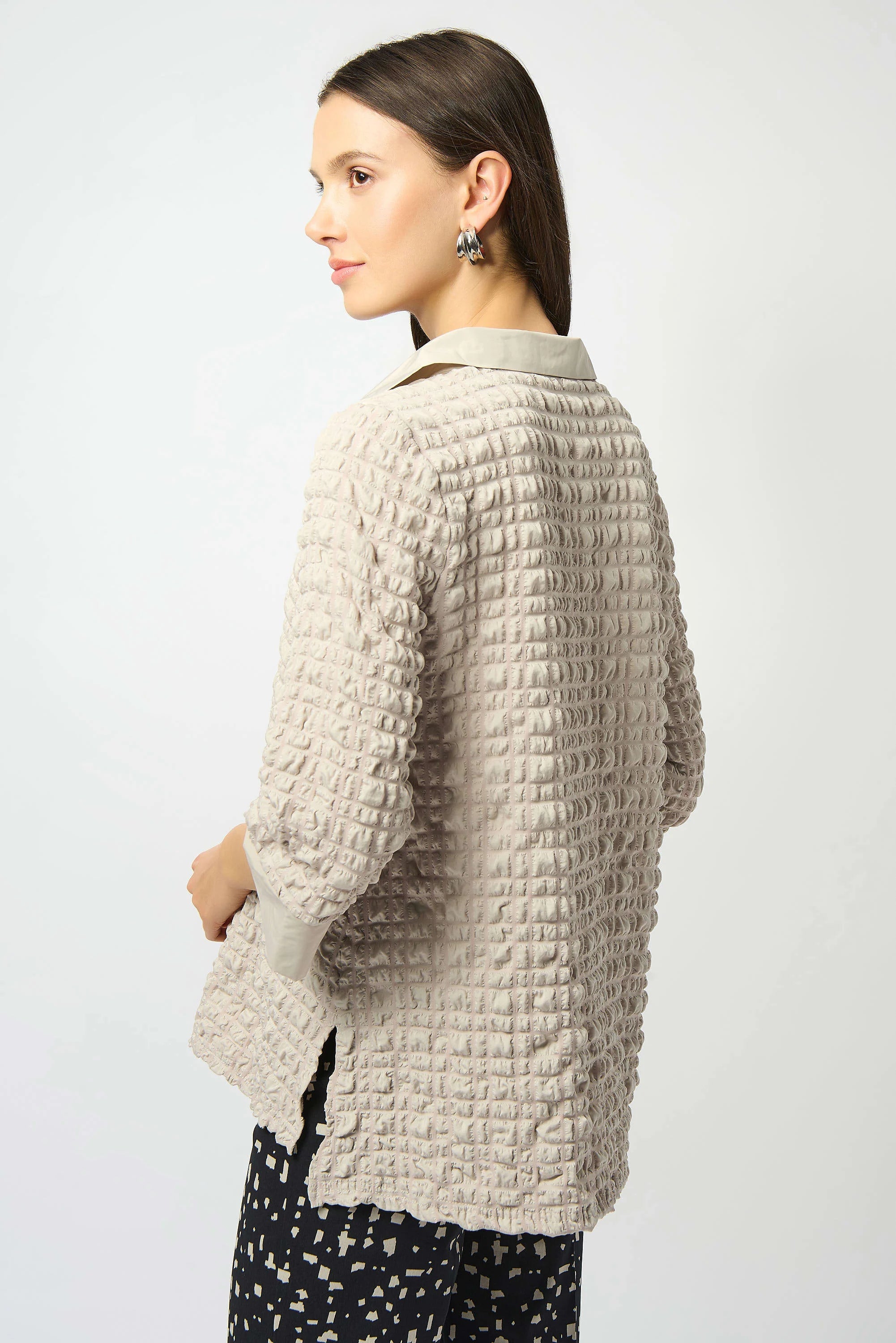Back View Image of Joseph Ribkoff  Bubble Jacquard A-Line Top in Moonstone