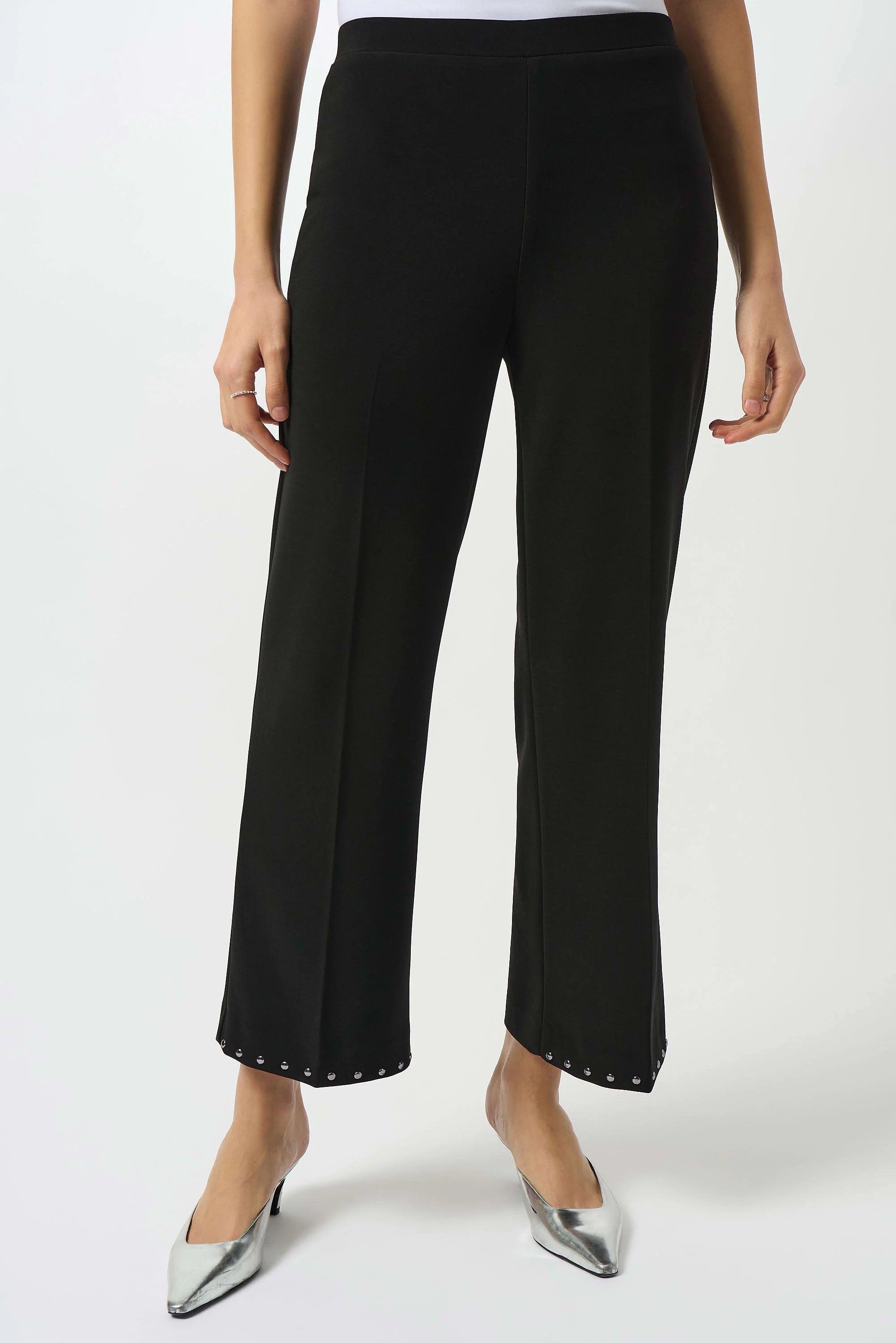 Front Image of Joseph Ribkoff Silky Knit Wide-Leg Pull-On Pants in Black