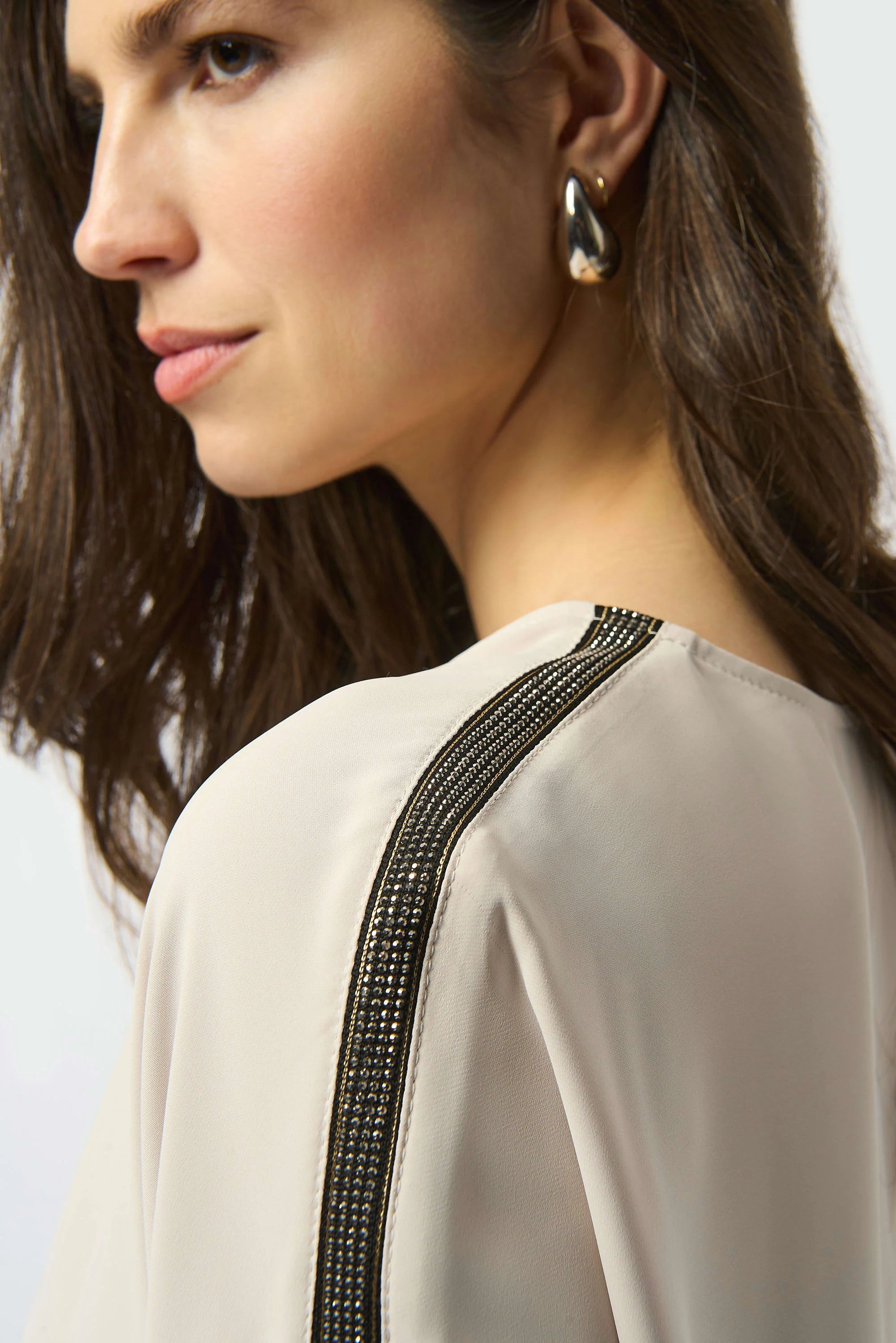 Close Up Image of Joseph Ribkoff Recycled Soft Twill Boxy Top in Moonstone