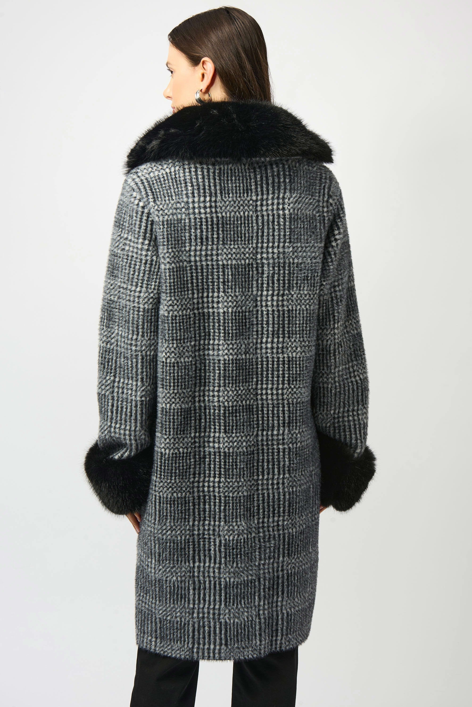 Back image of Joseph Ribkoff black and white plaid jacket.