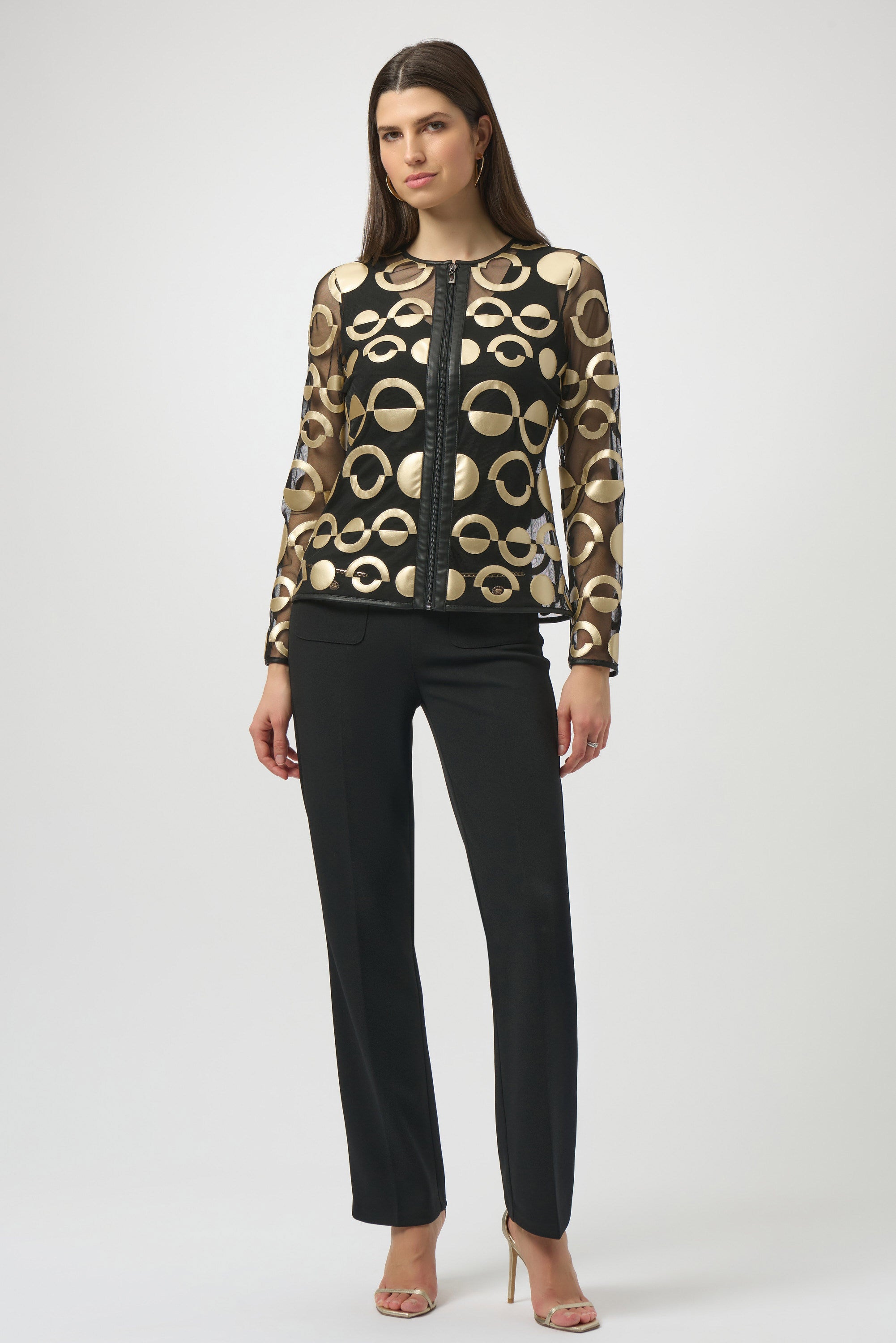 Full Body View Image of Joseph Ribkoff Scuba Crepe Straight Pull On Pant n Black