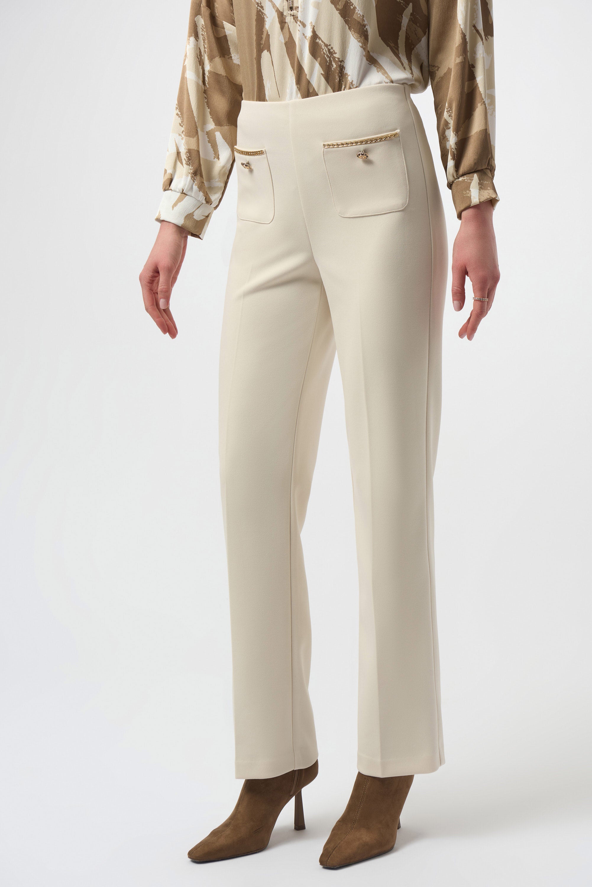 Front View Image of Joseph Ribkoff Scuba Crepe Straight Pull On Pant in Birch