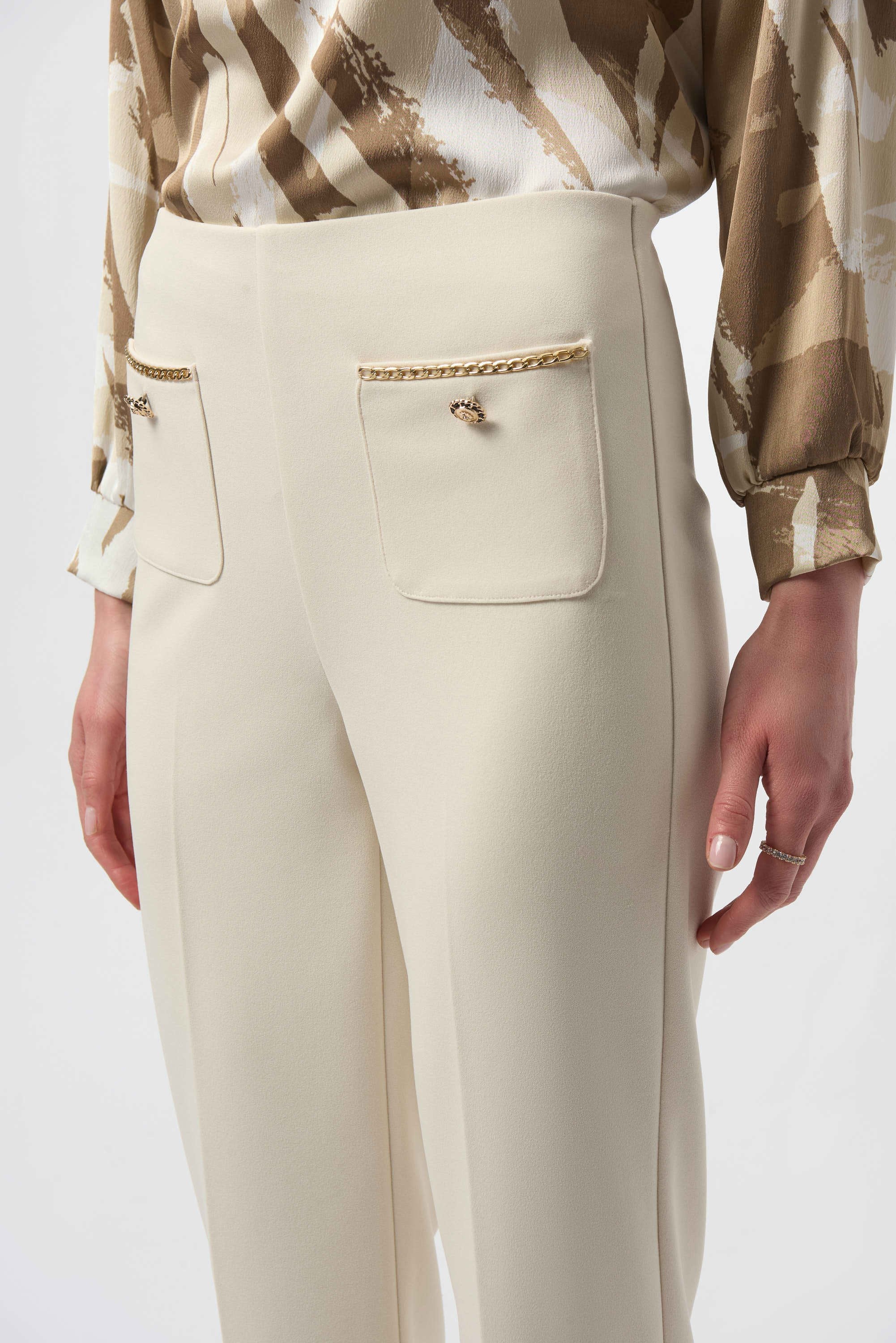 Close Up View Image of Joseph Ribkoff Scuba Crepe Straight Pull On Pant in Birch