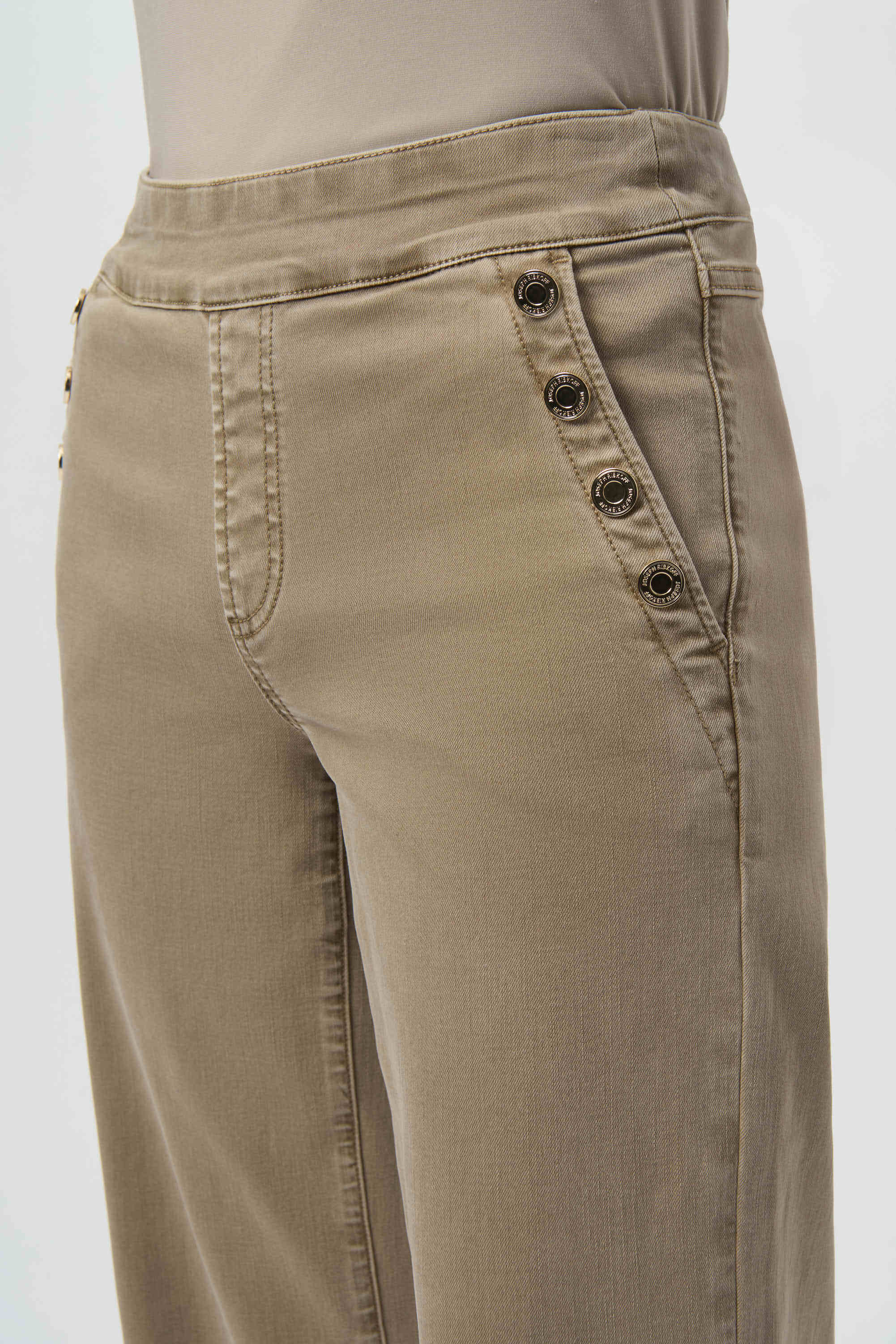 Close Up Image of Joseph Ribkoff Classic Wide Leg Pull-On Jeans in Fawn