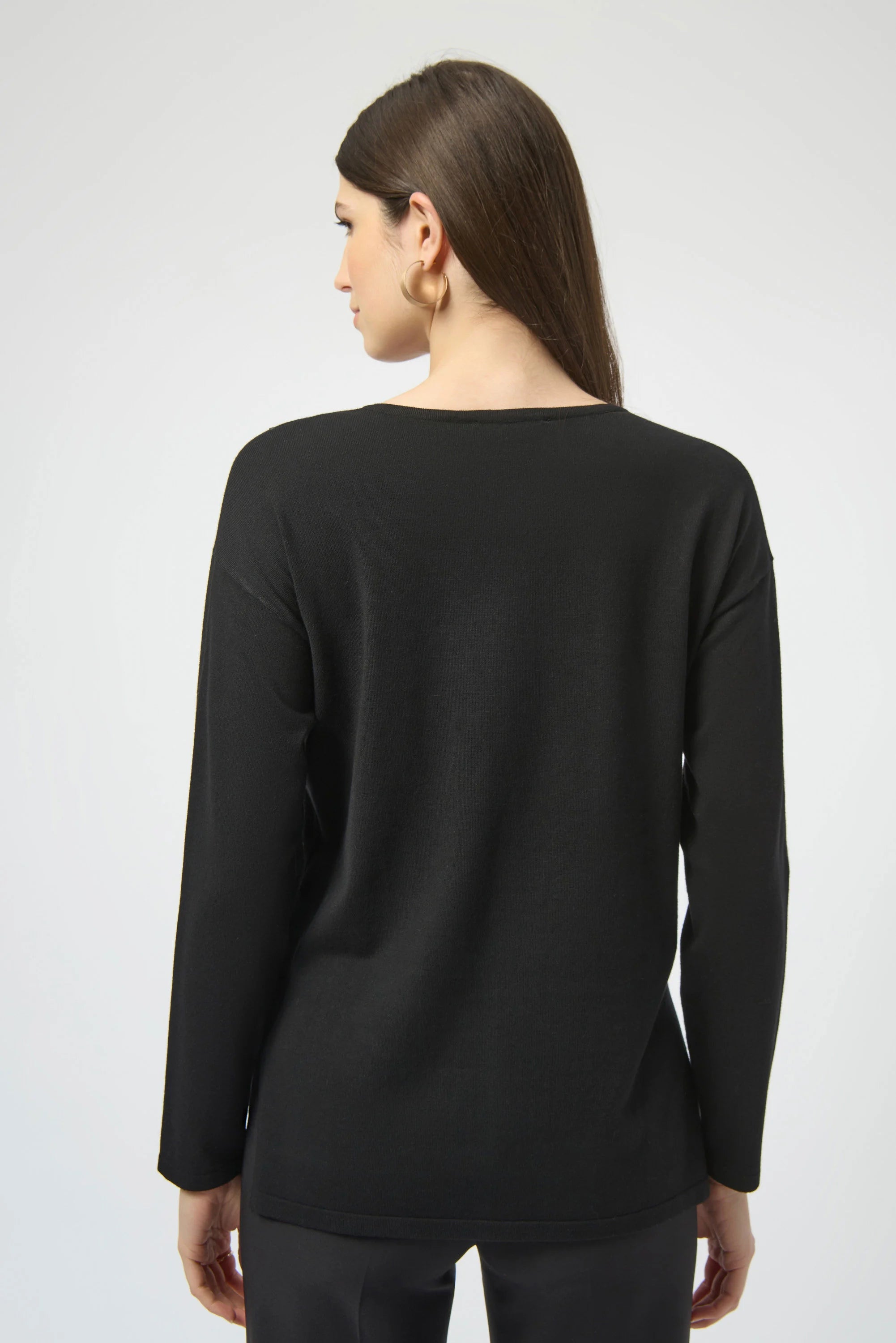 Back View Image of Joseph Ribkoff Sweater Knit Pullover with Iron-On Detail in Black