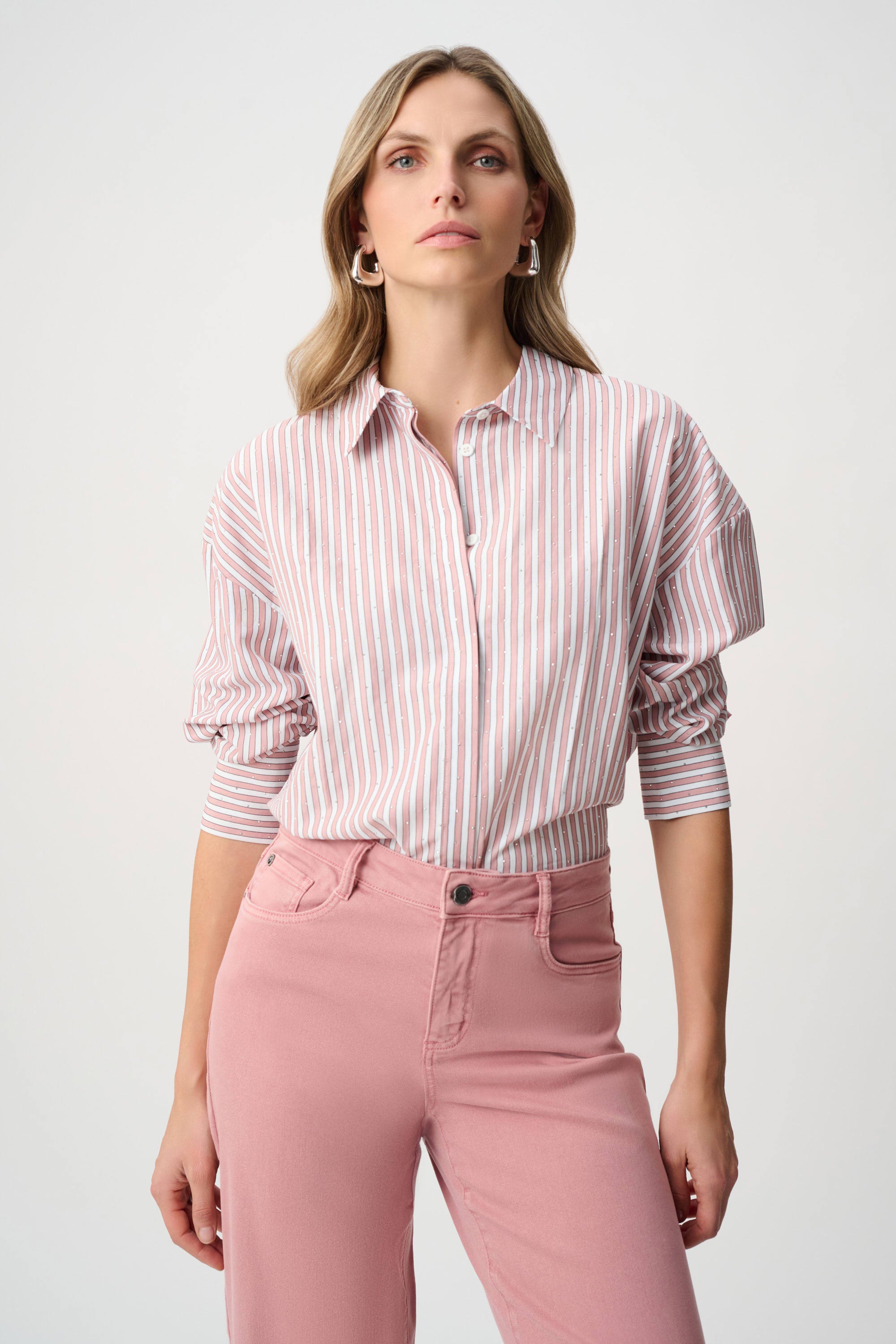 Tencel Stripe Print Boxy Blouse