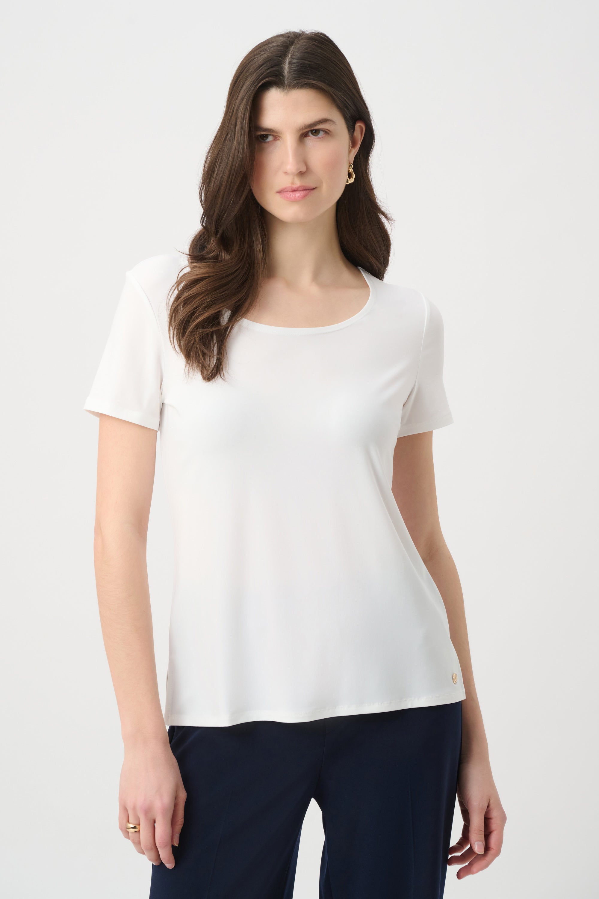 Silky Knit Fit and Flare Short Sleeve Top