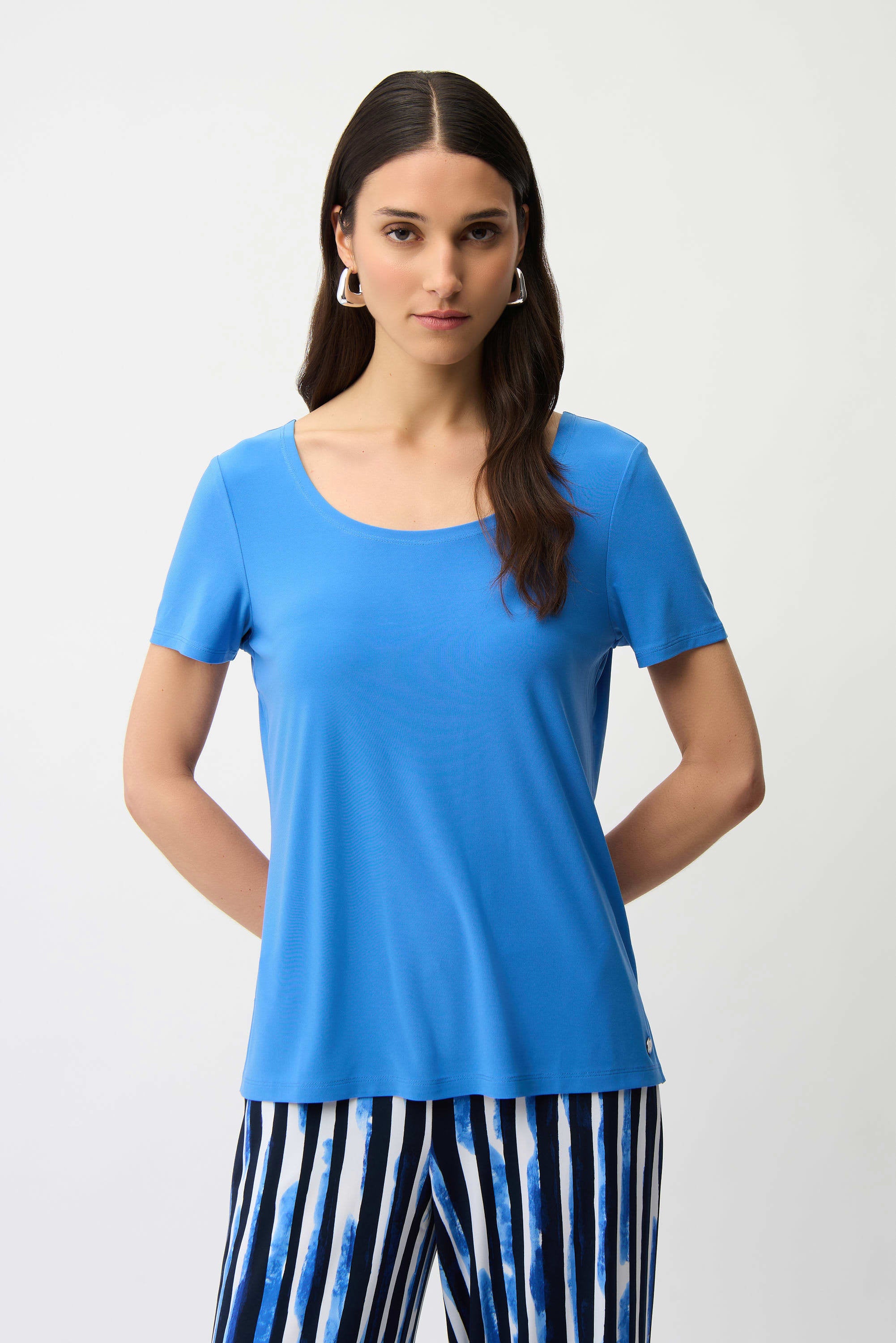 Silky Knit Fit and Flare Short Sleeve Top