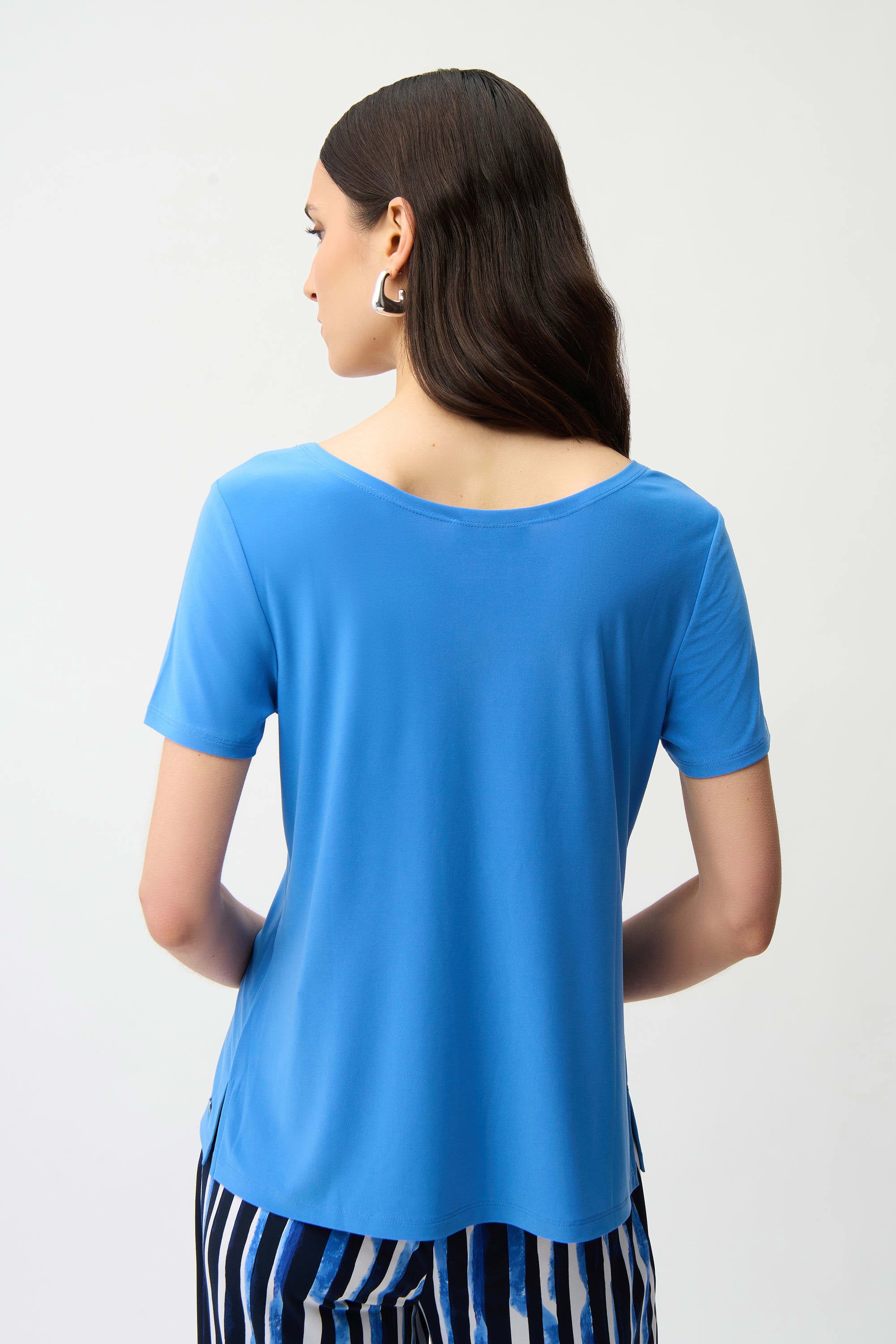 Silky Knit Fit and Flare Short Sleeve Top
