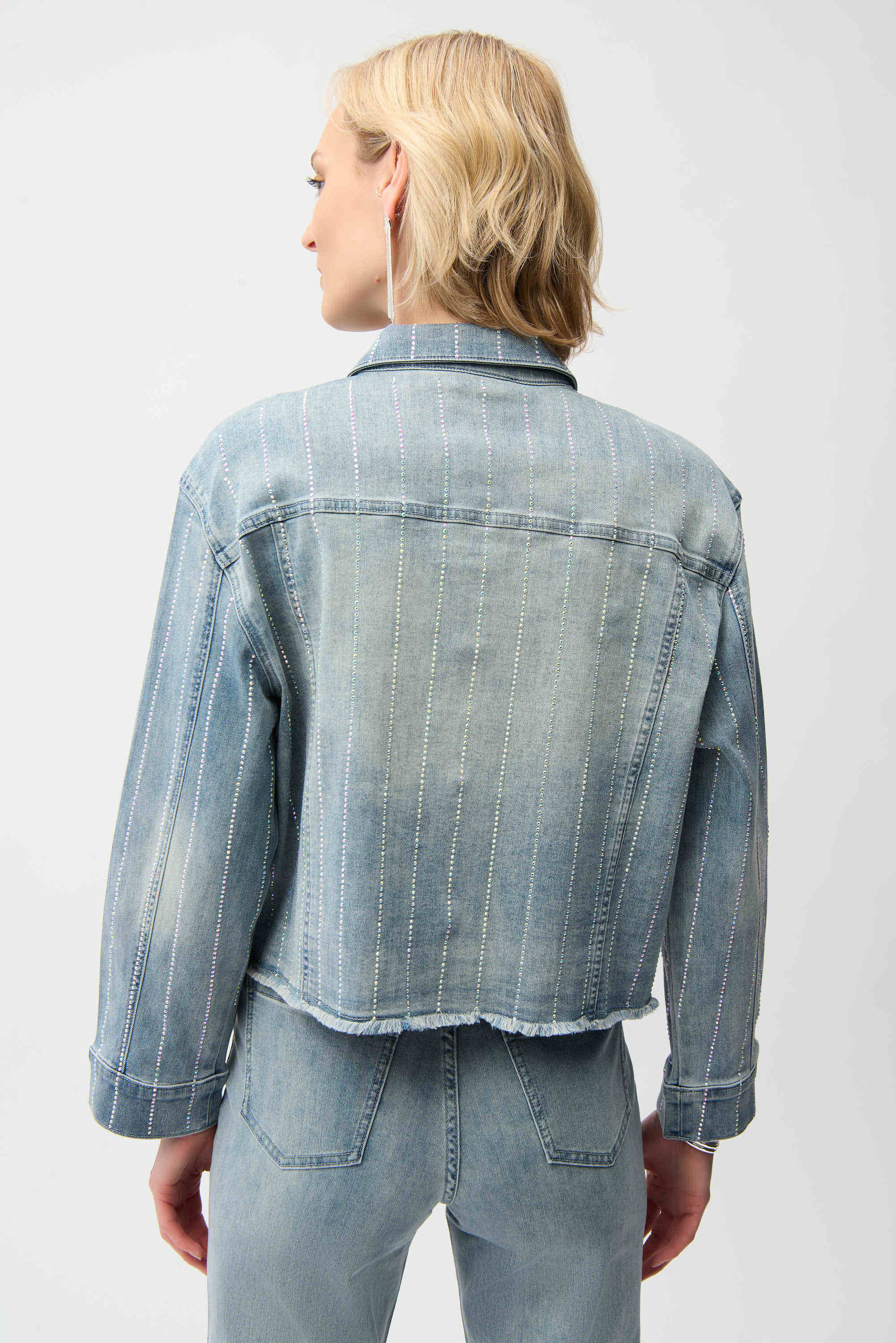 Back View Image  of Joseph Ribkoff Denim Jacket with Rhinestones n Light Blue Denim