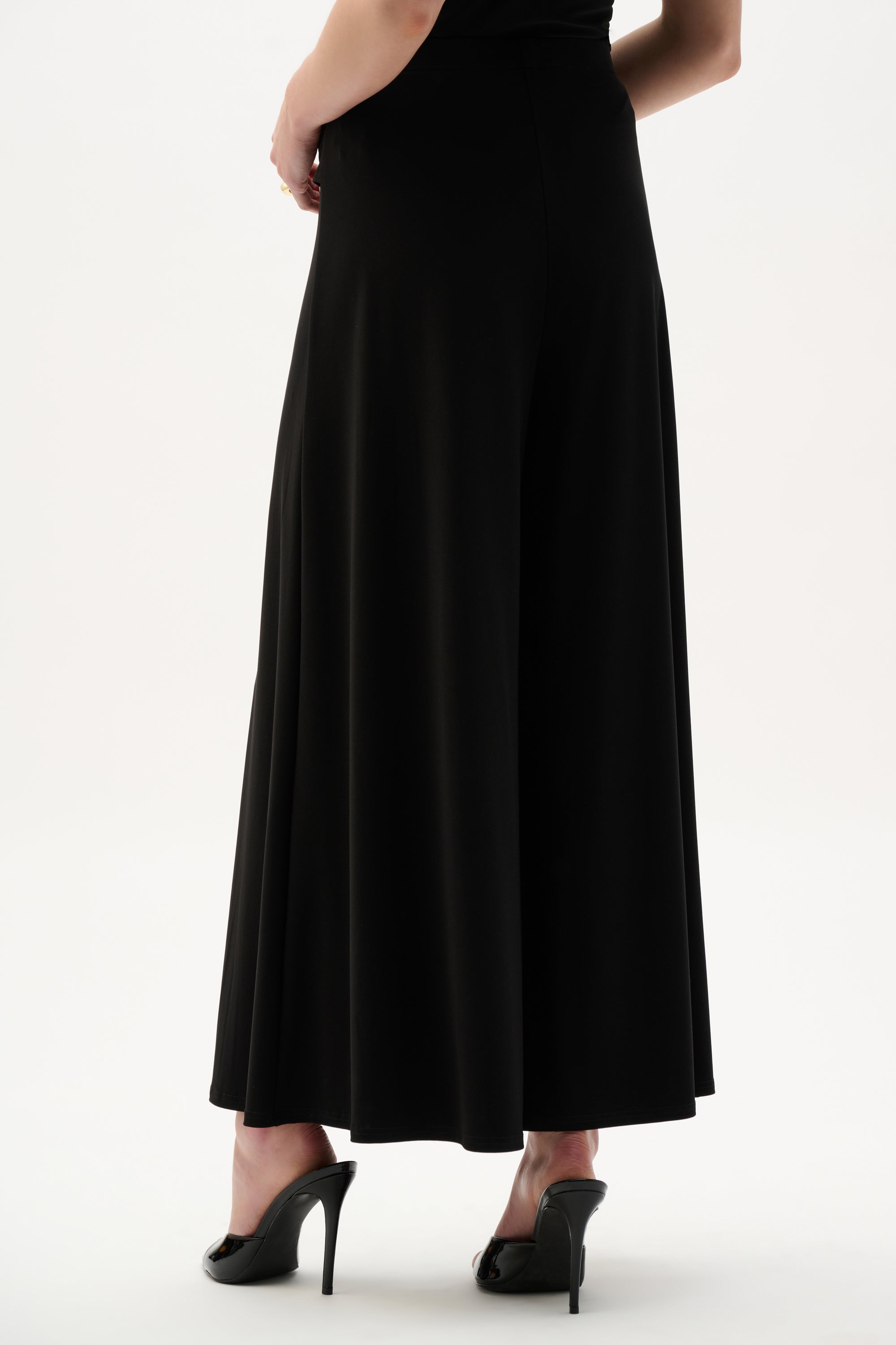 Back View Image of Joseph Ribkoff Silky Knit Culotte Pull-On Pants With Buckle Detail in Black
