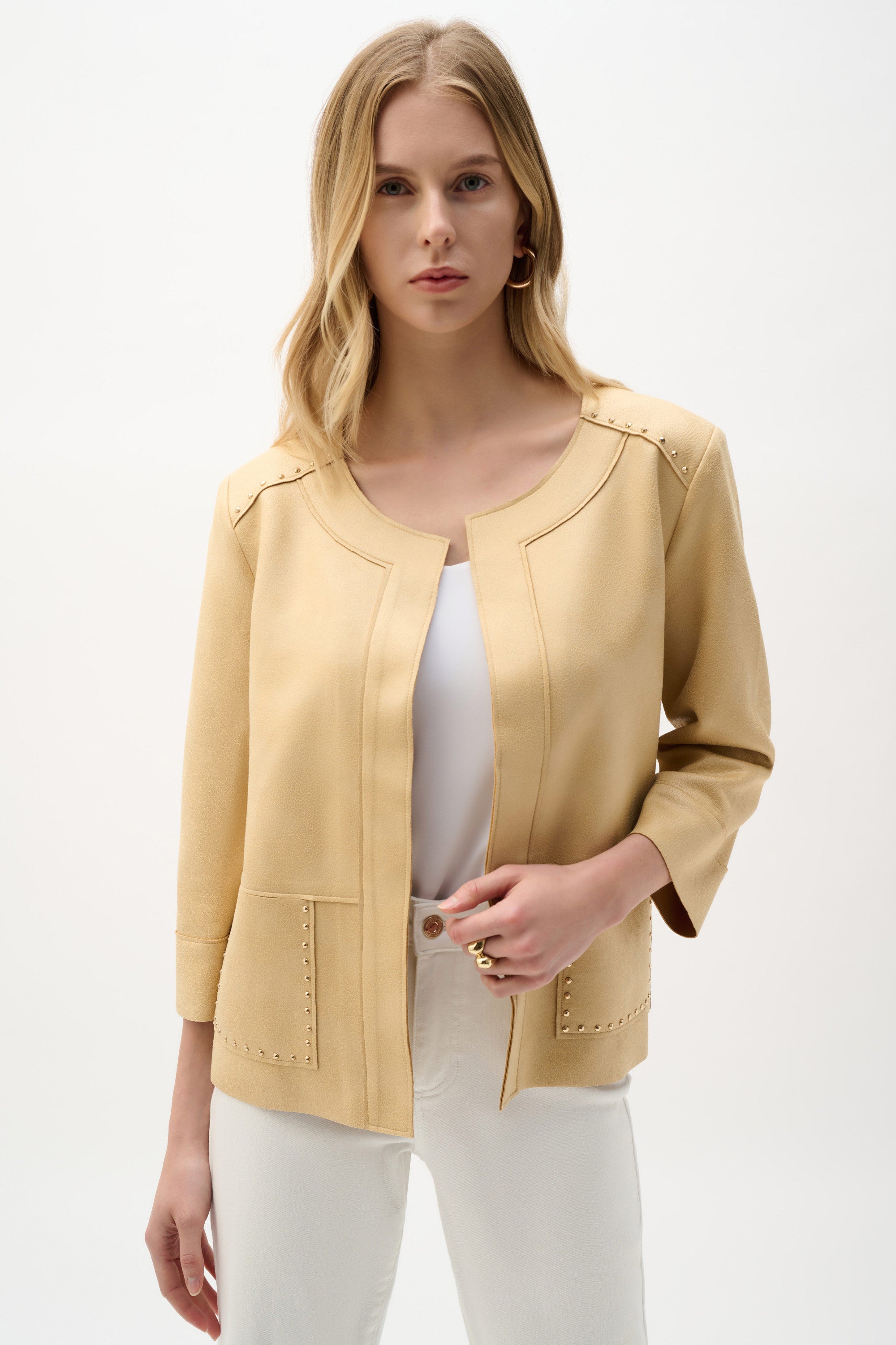 Foiled Scuba Suede Boxy Jacket With Stud Details