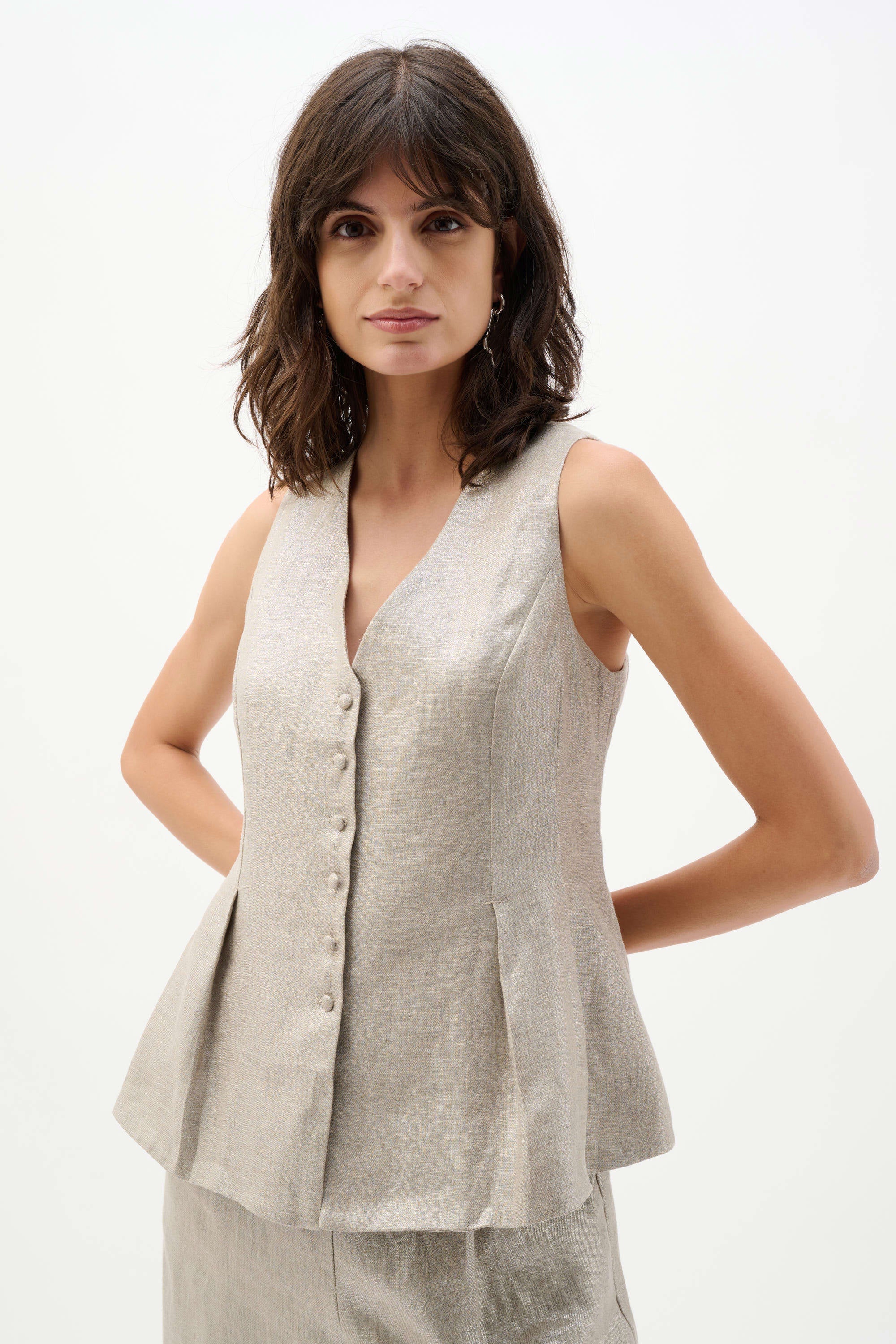 Foiled Linen Peplum Vest
