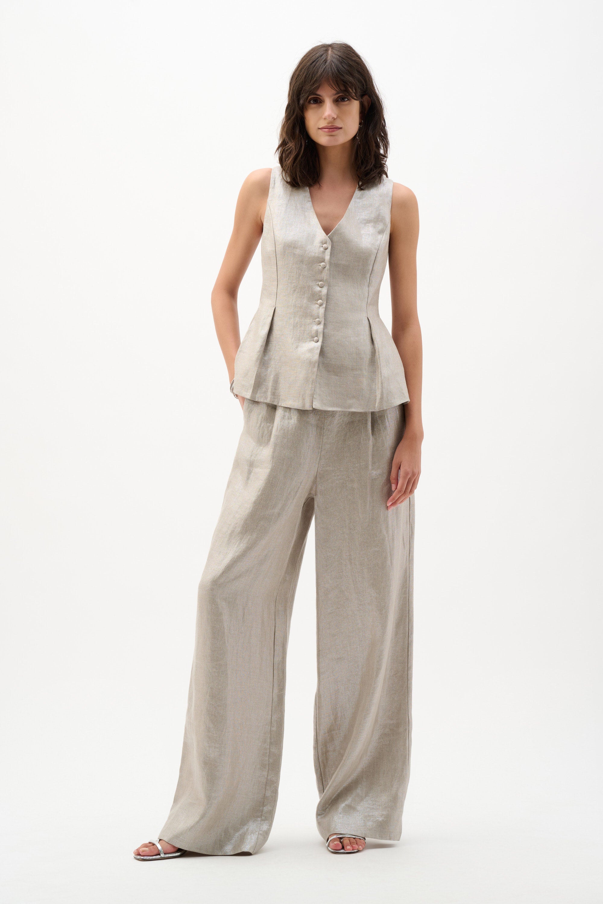 Foiled Linen Peplum Vest