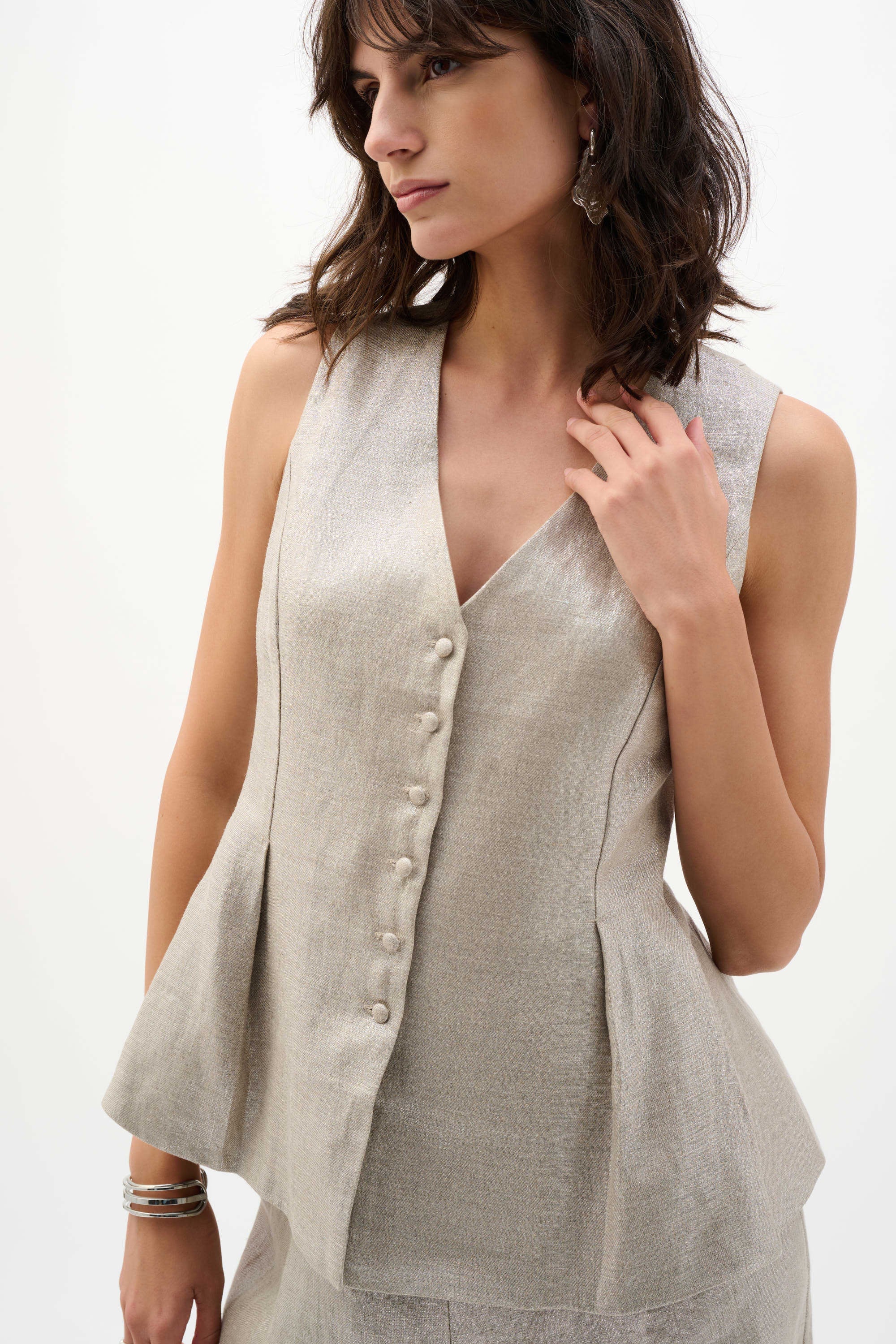 Foiled Linen Peplum Vest