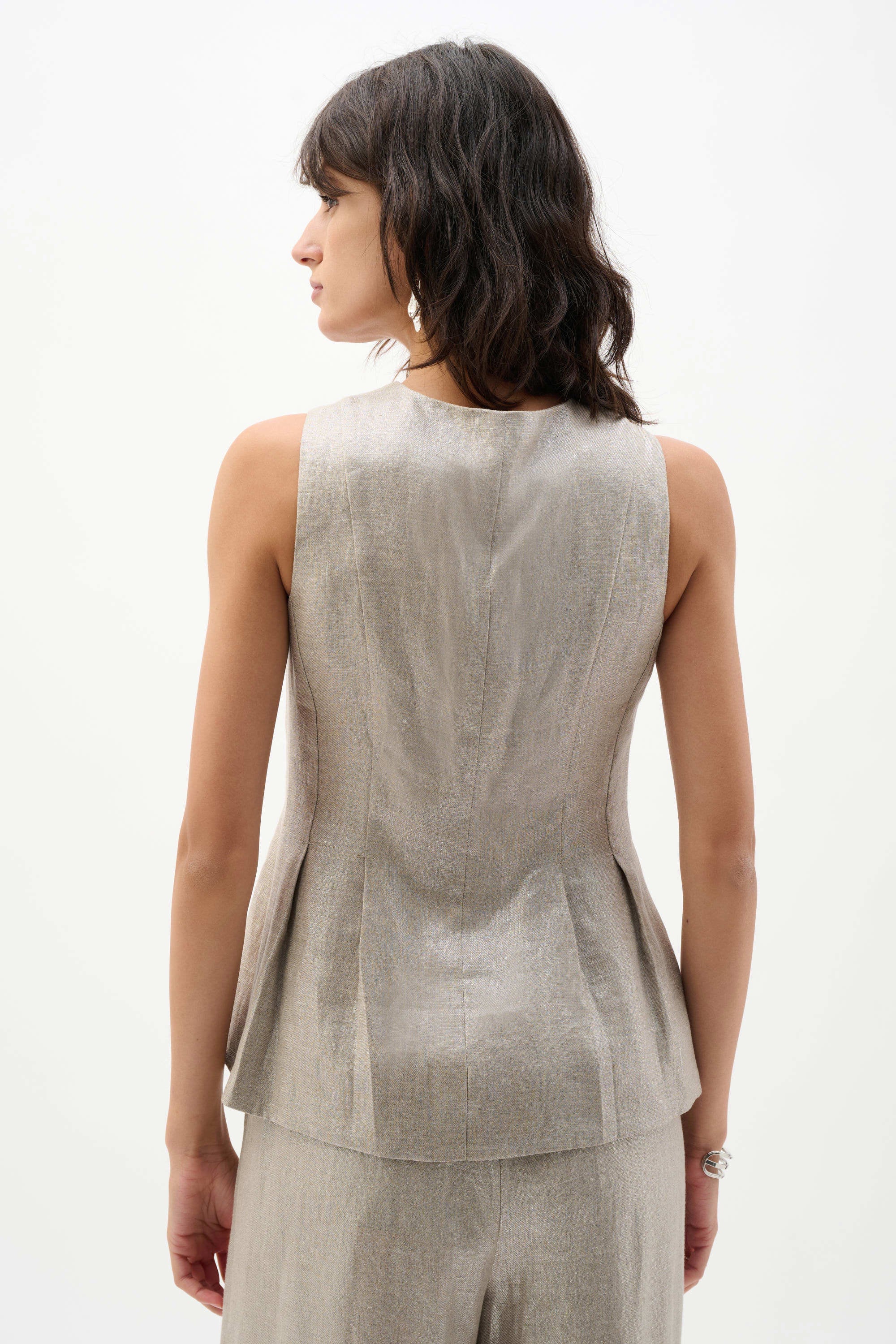 Foiled Linen Peplum Vest