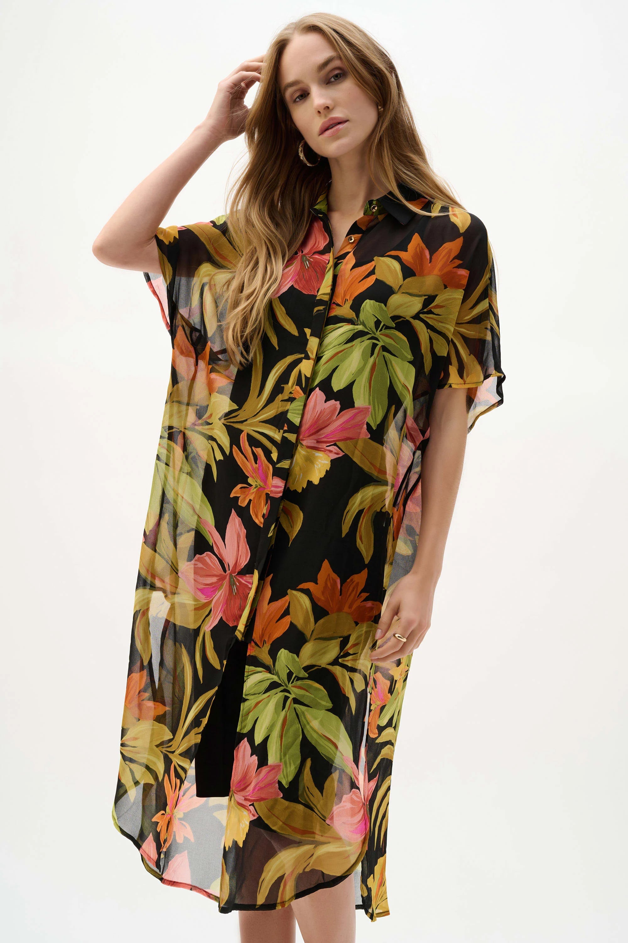 Chiffon Tropical Print Straight Blouse