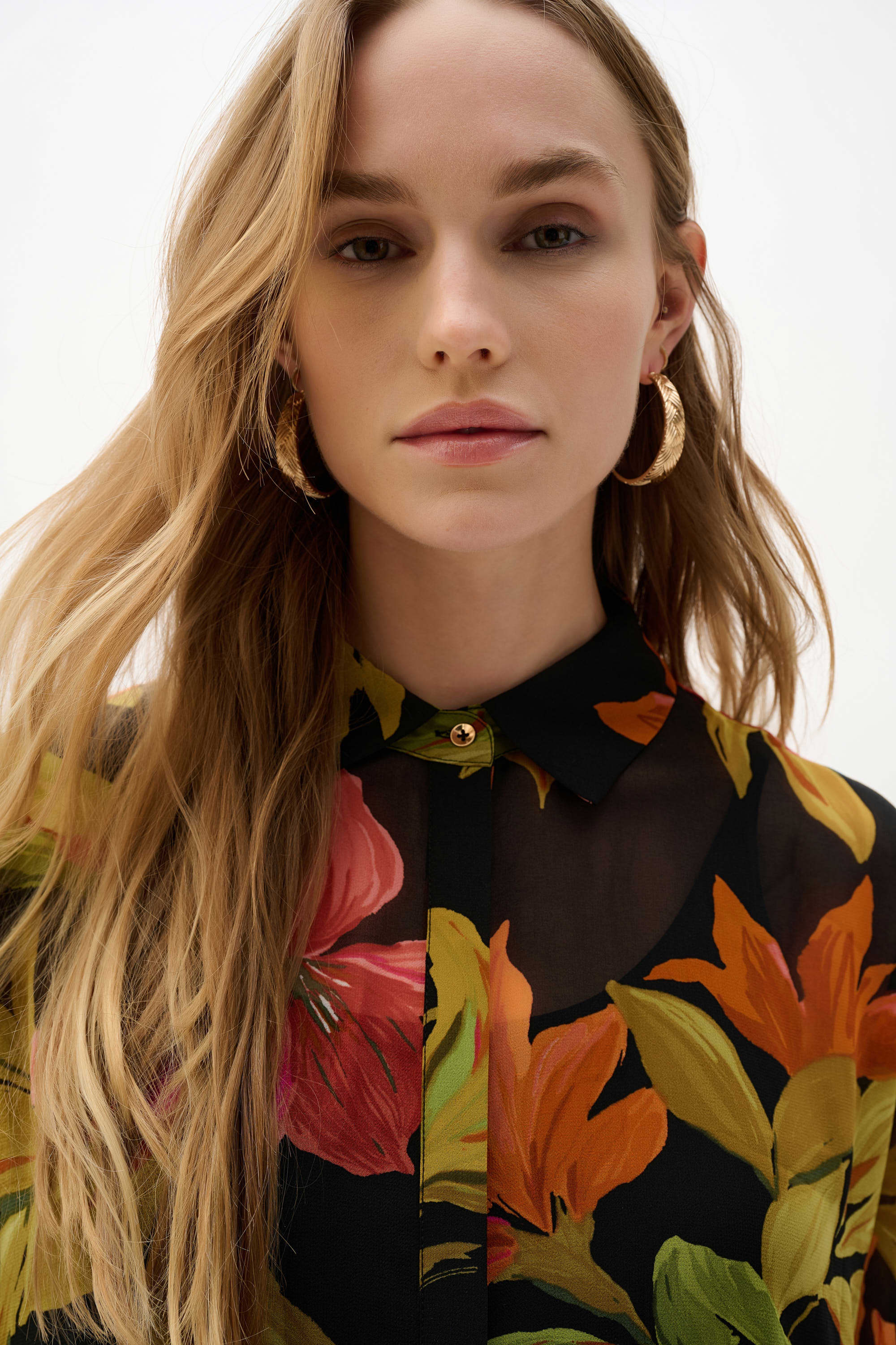 Chiffon Tropical Print Straight Blouse