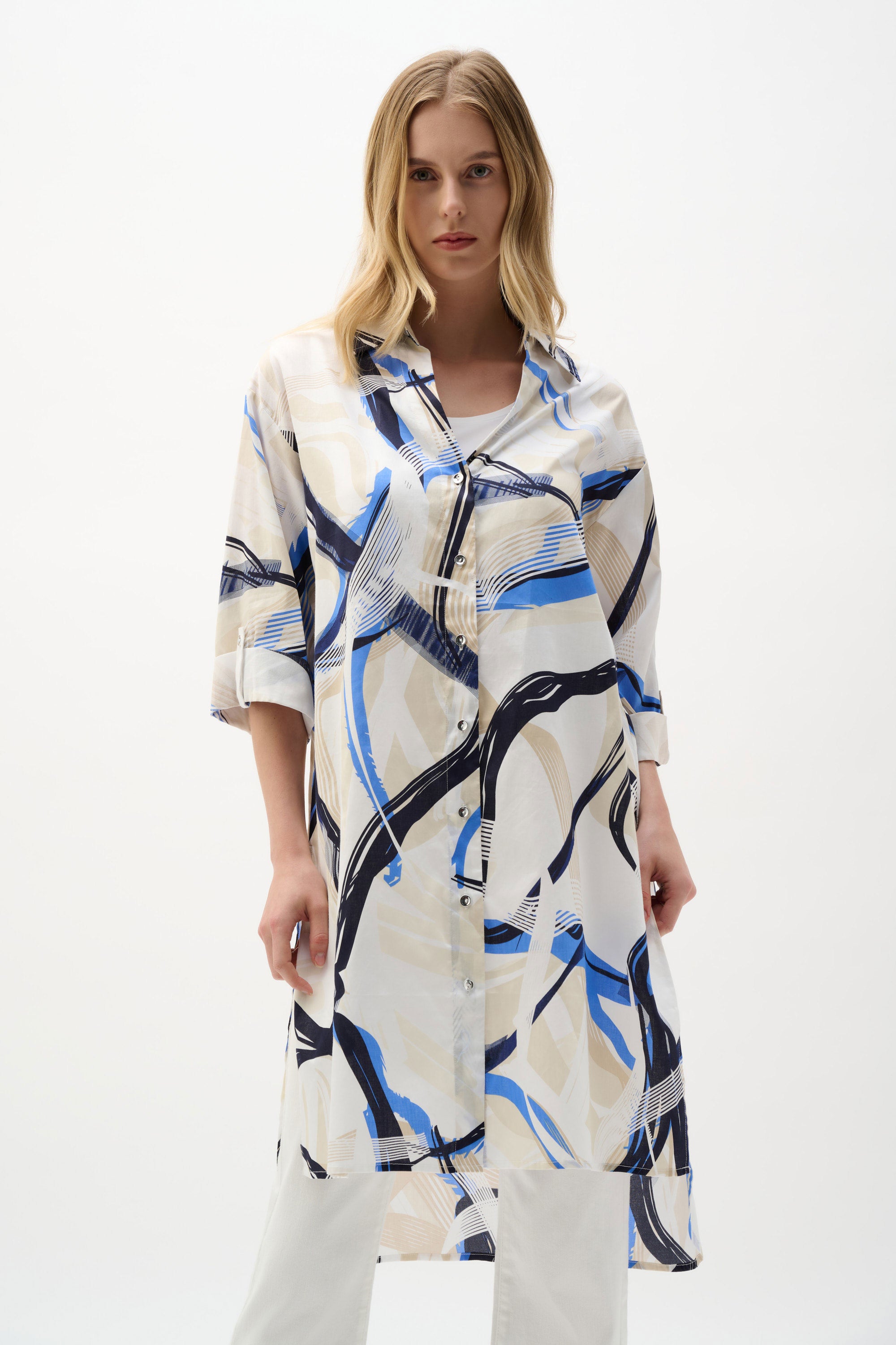Cotton Voile Abstract Print Straight Blouse