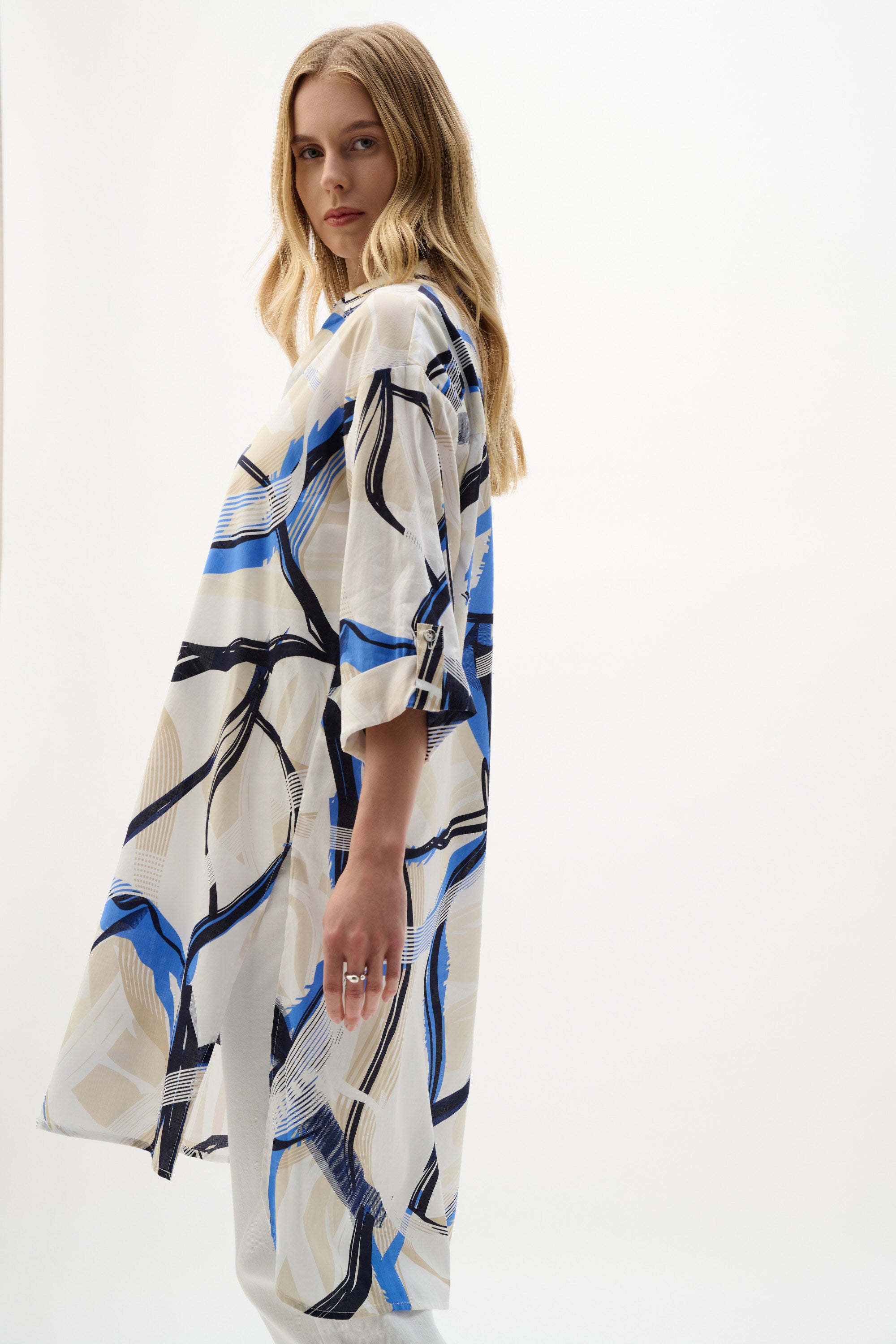 Cotton Voile Abstract Print Straight Blouse