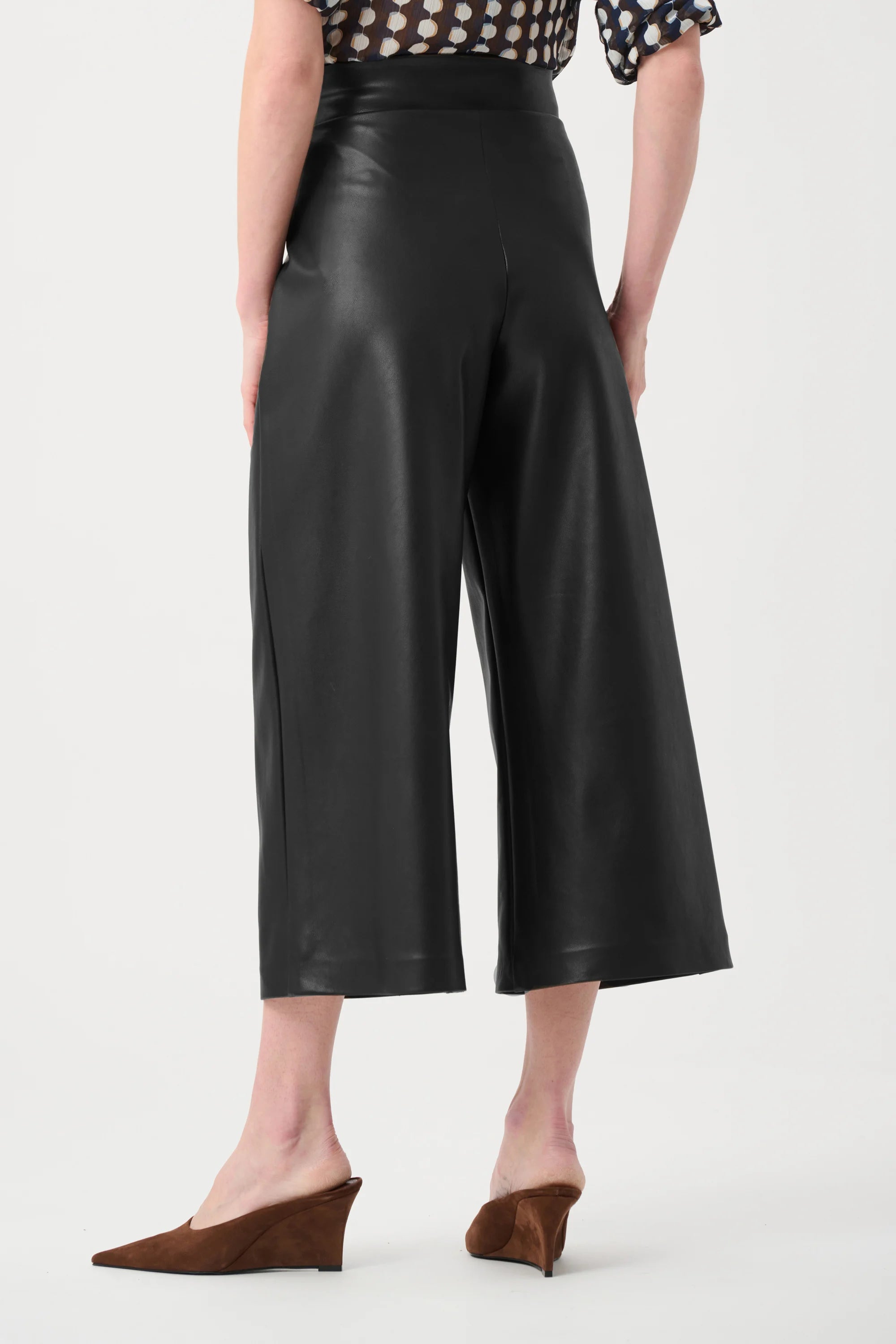 Back View Leatherette Pull-On Culotte Pants