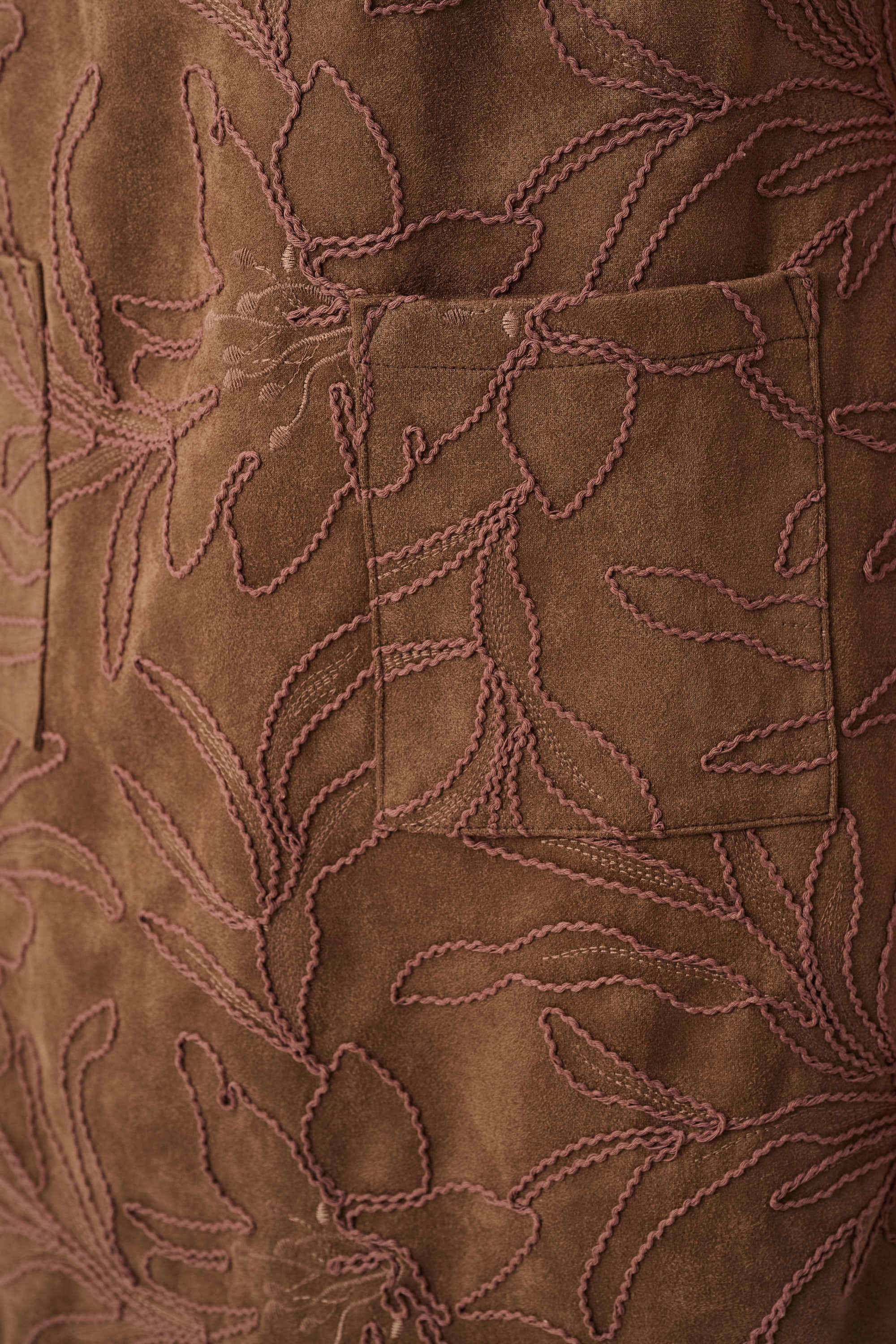 Embroidered Suede Boat-Neck Shift Dress