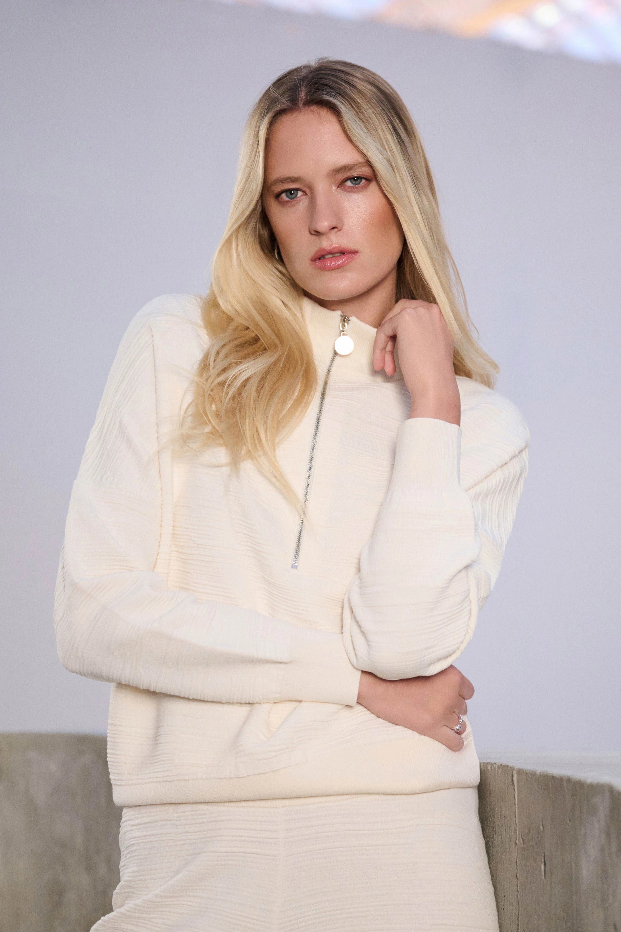 Fashion View Image Of Joseph Ribkoff Sweater Knit Mock-Neck Cocoon Sweater in Birch
