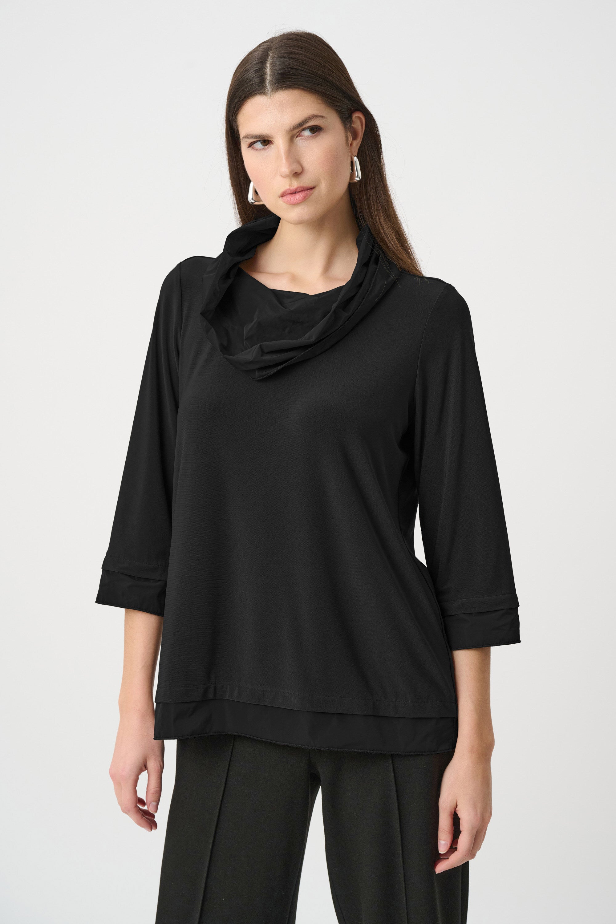 Silky Knit And Memory Cowl-Neck Top
