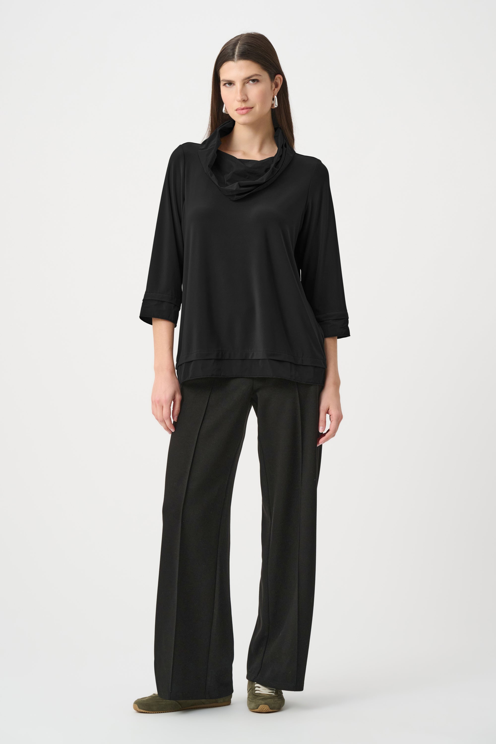 Silky Knit And Memory Cowl-Neck Top