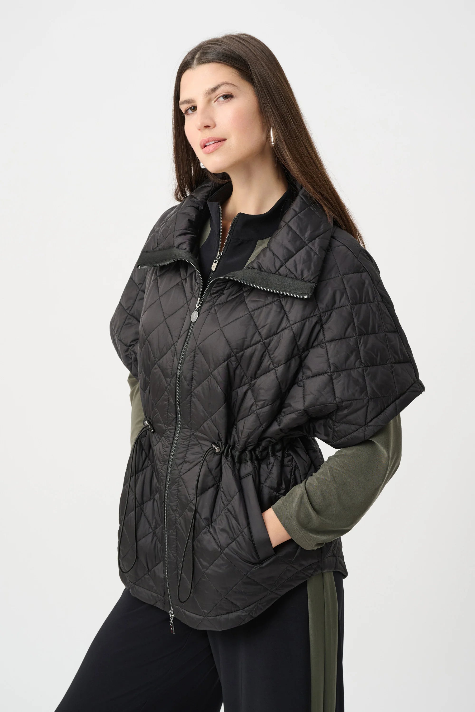 Quilted Nylon Shawl-Neck Boxy Vest