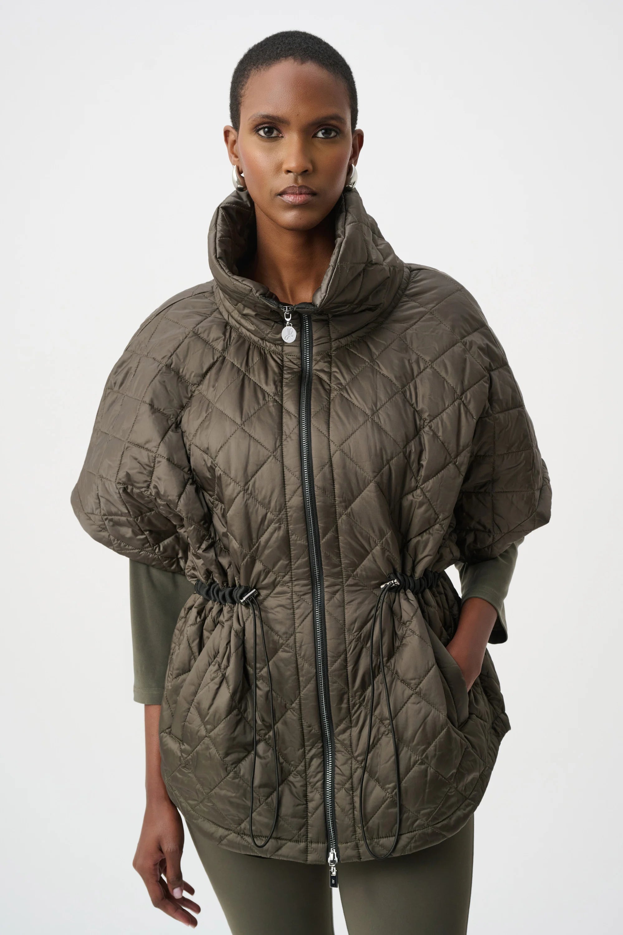 Quilted Nylon Shawl-Neck Boxy Vest