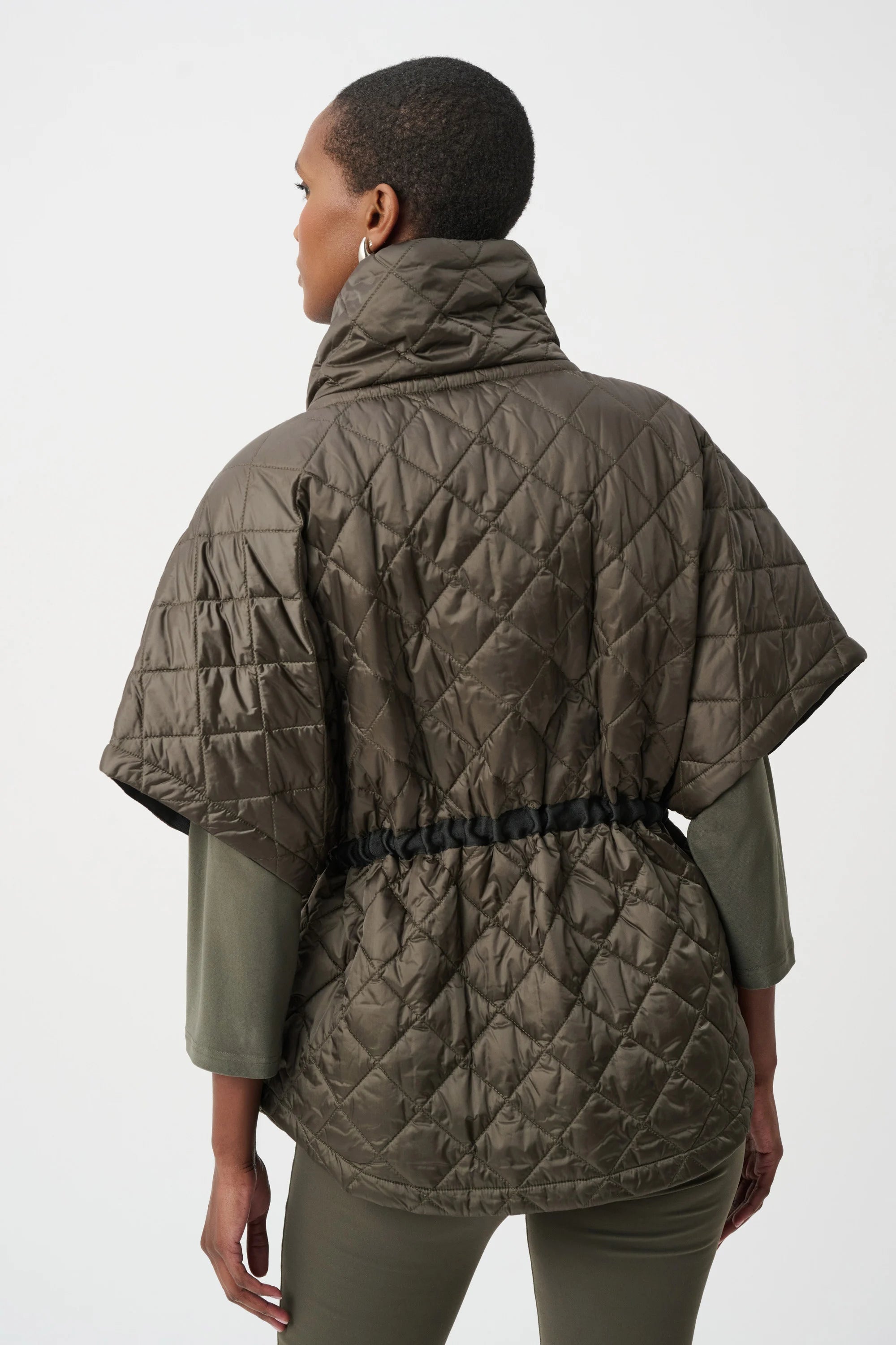 Quilted Nylon Shawl-Neck Boxy Vest