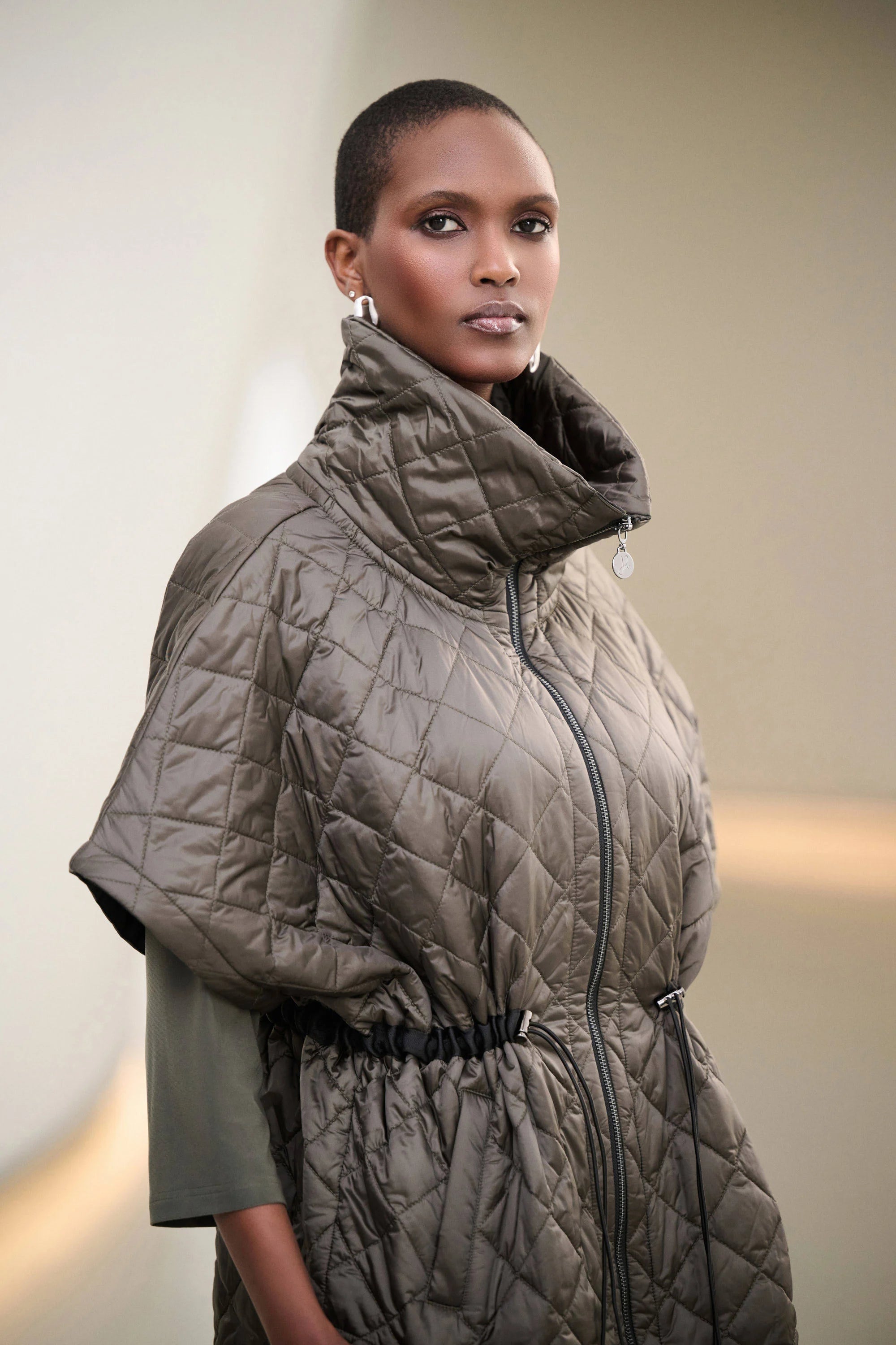 Quilted Nylon Shawl-Neck Boxy Vest