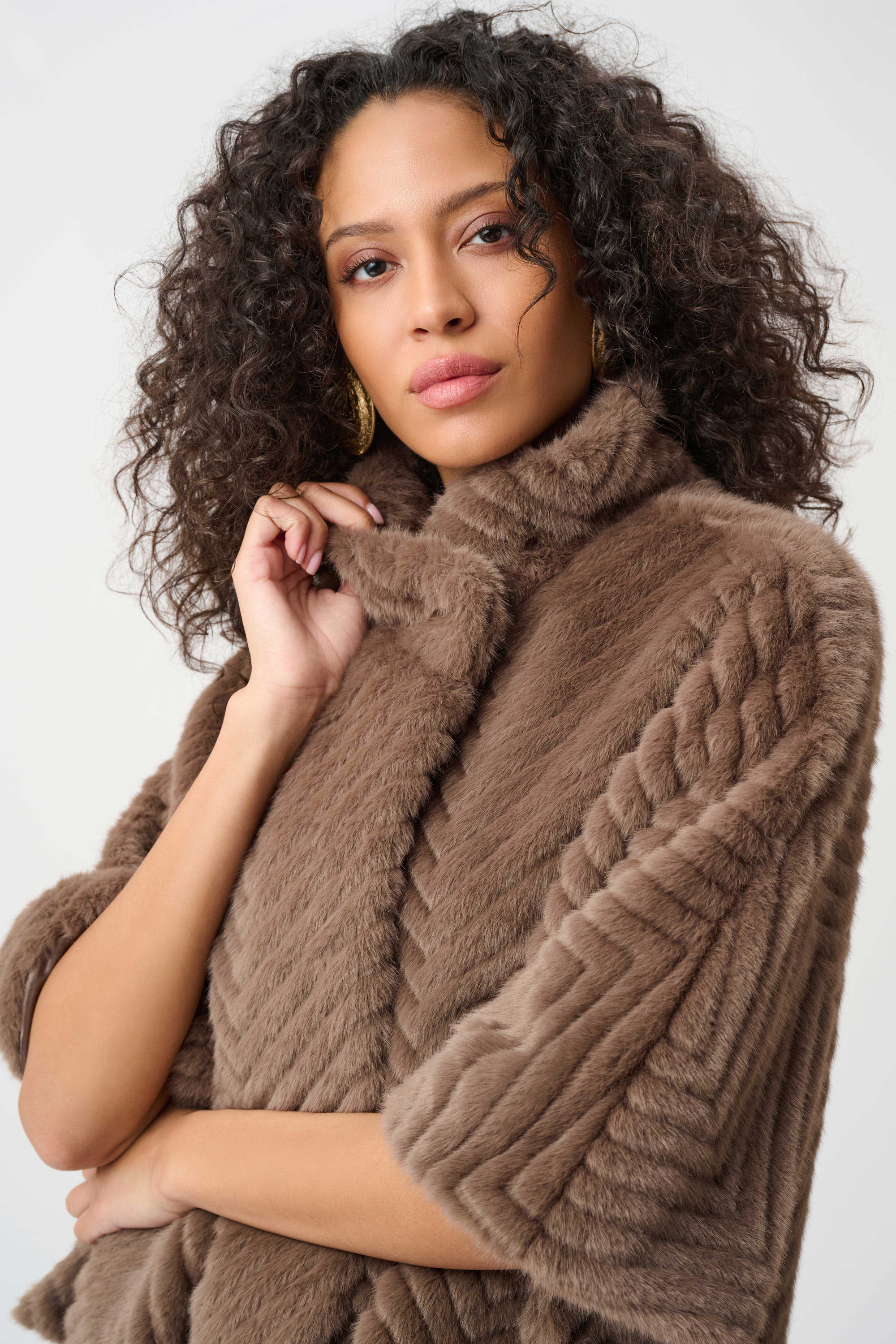 Chevron Faux Fur Cape-Style Jacket