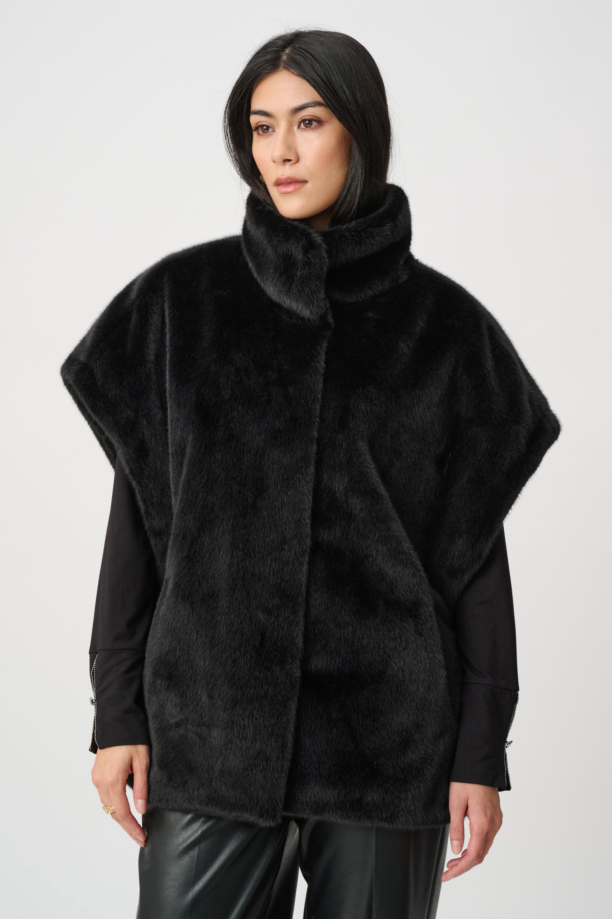 Faux Fur Funnel-Neck Boxy Vest