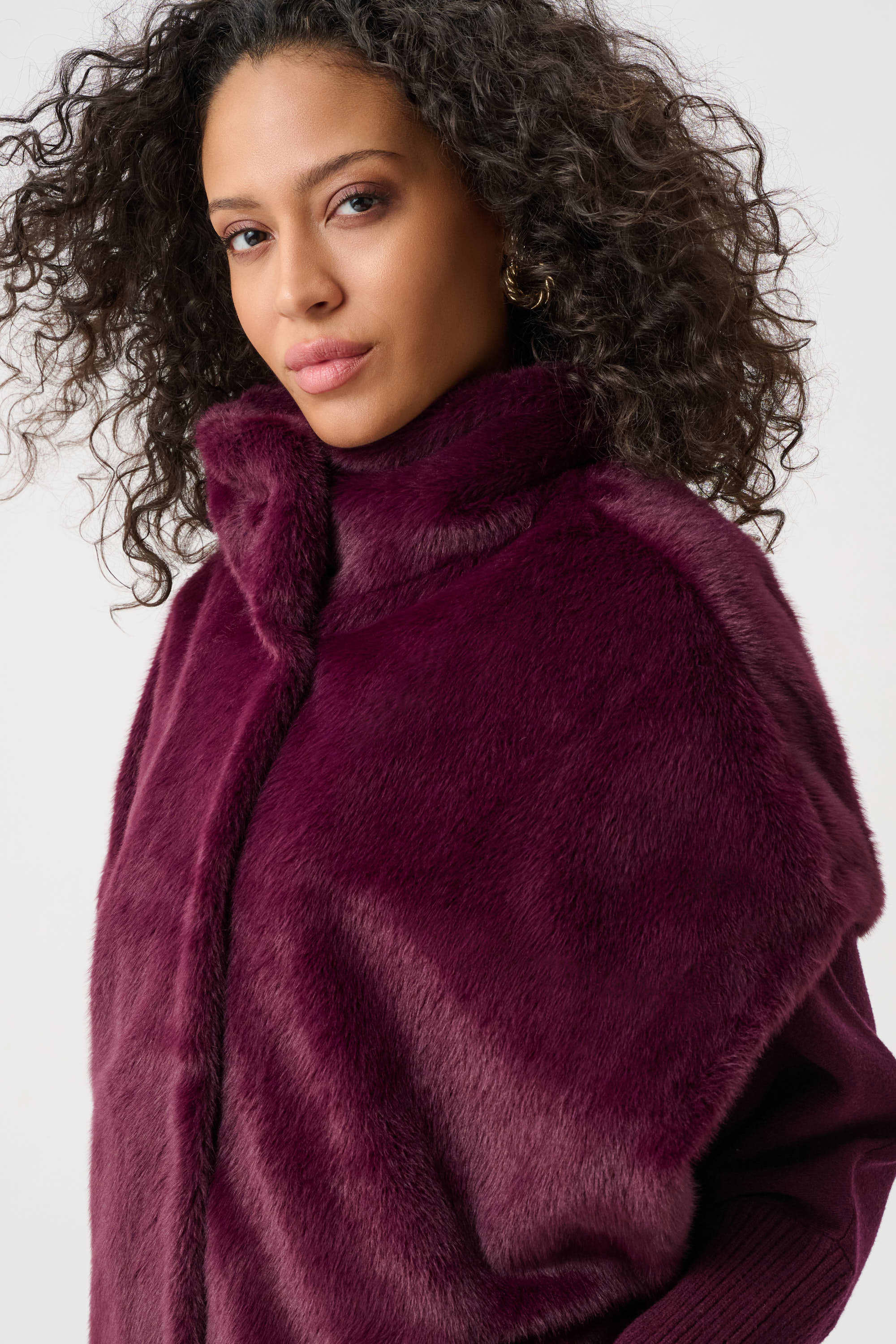 Faux Fur Funnel-Neck Boxy Vest