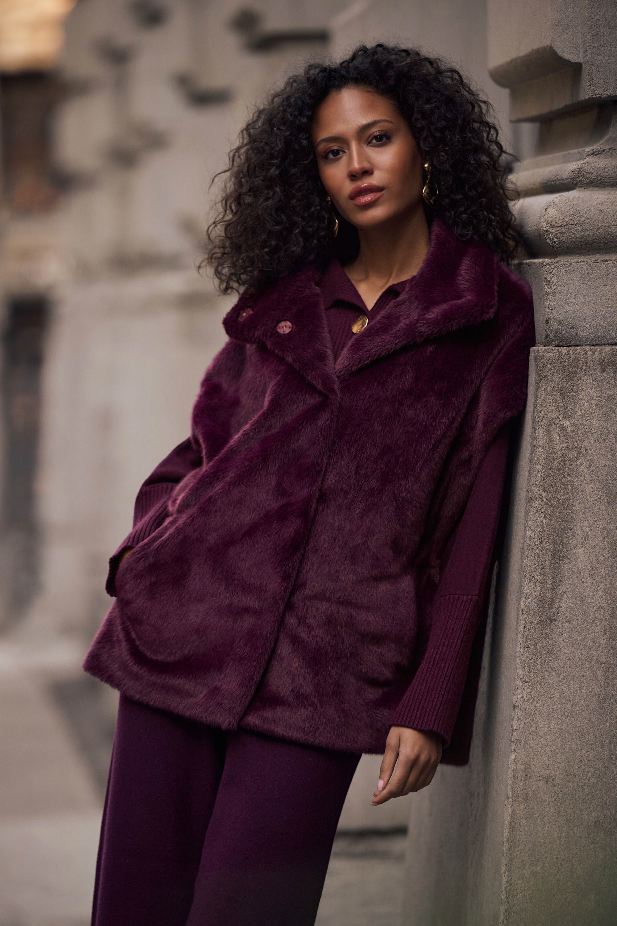 Faux Fur Funnel-Neck Boxy Vest