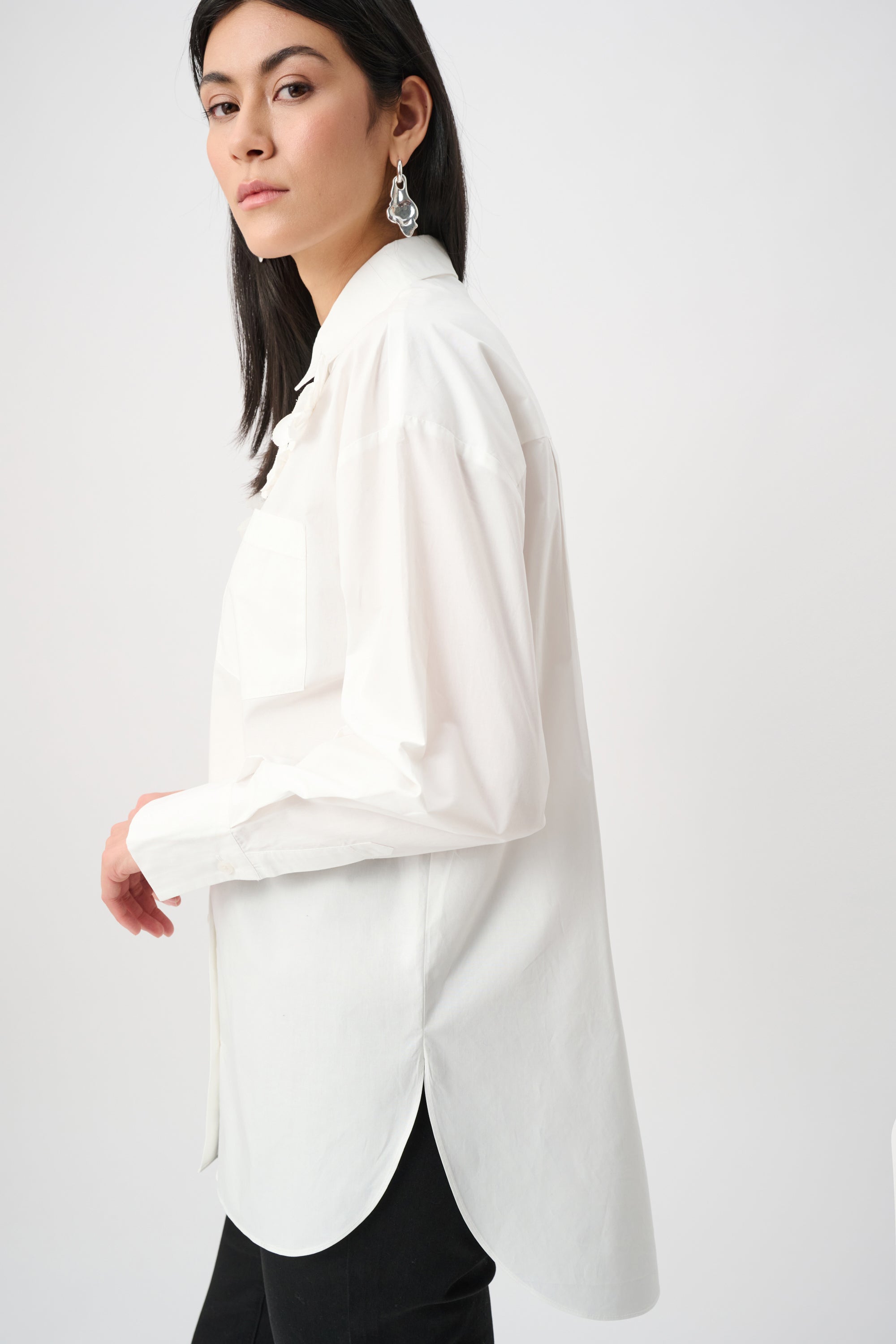 Cotton Poplin Blouse With 3D Flower and Rhinestone Detail
