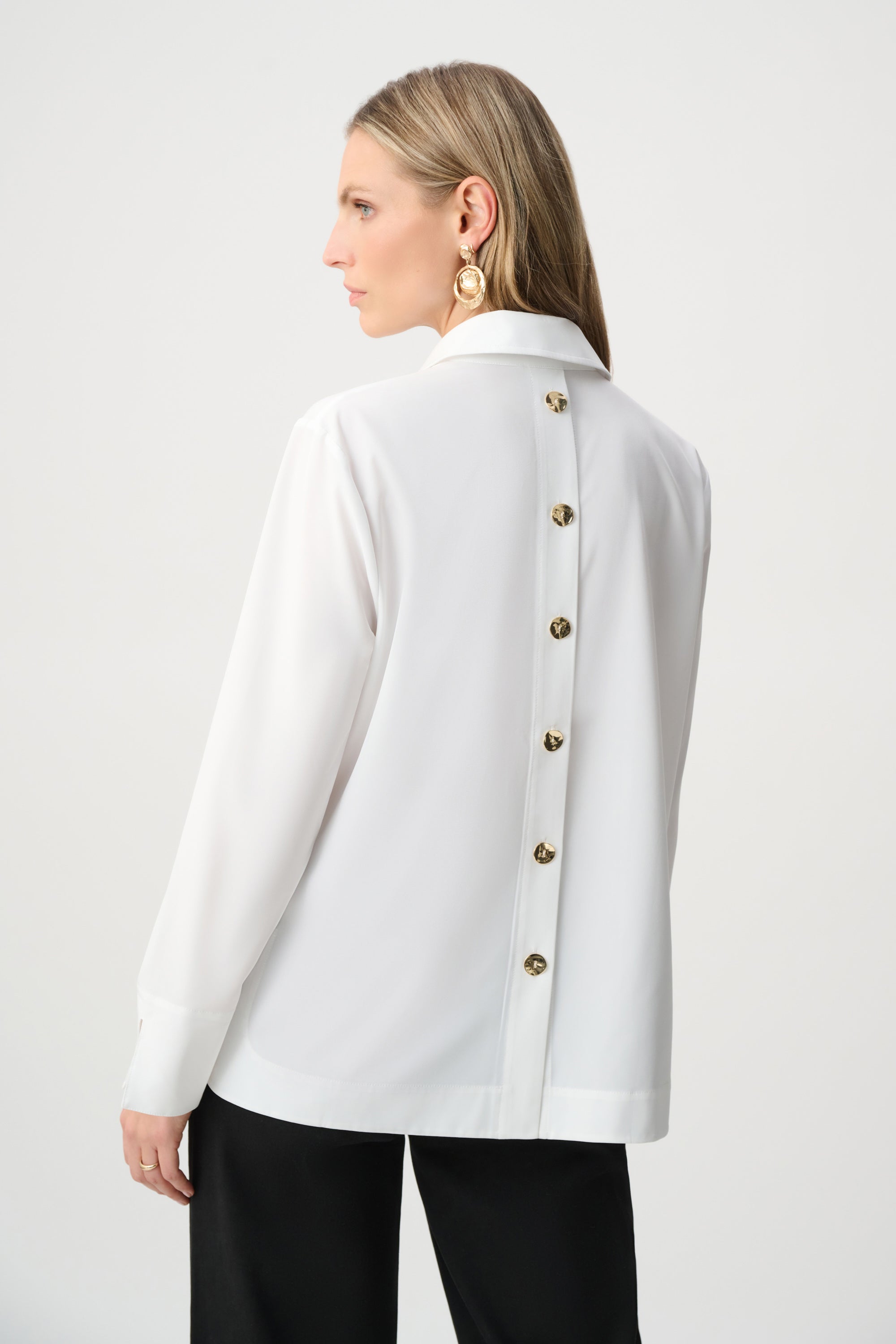 Stretch Poplin Shirt-Collar Boxy Top