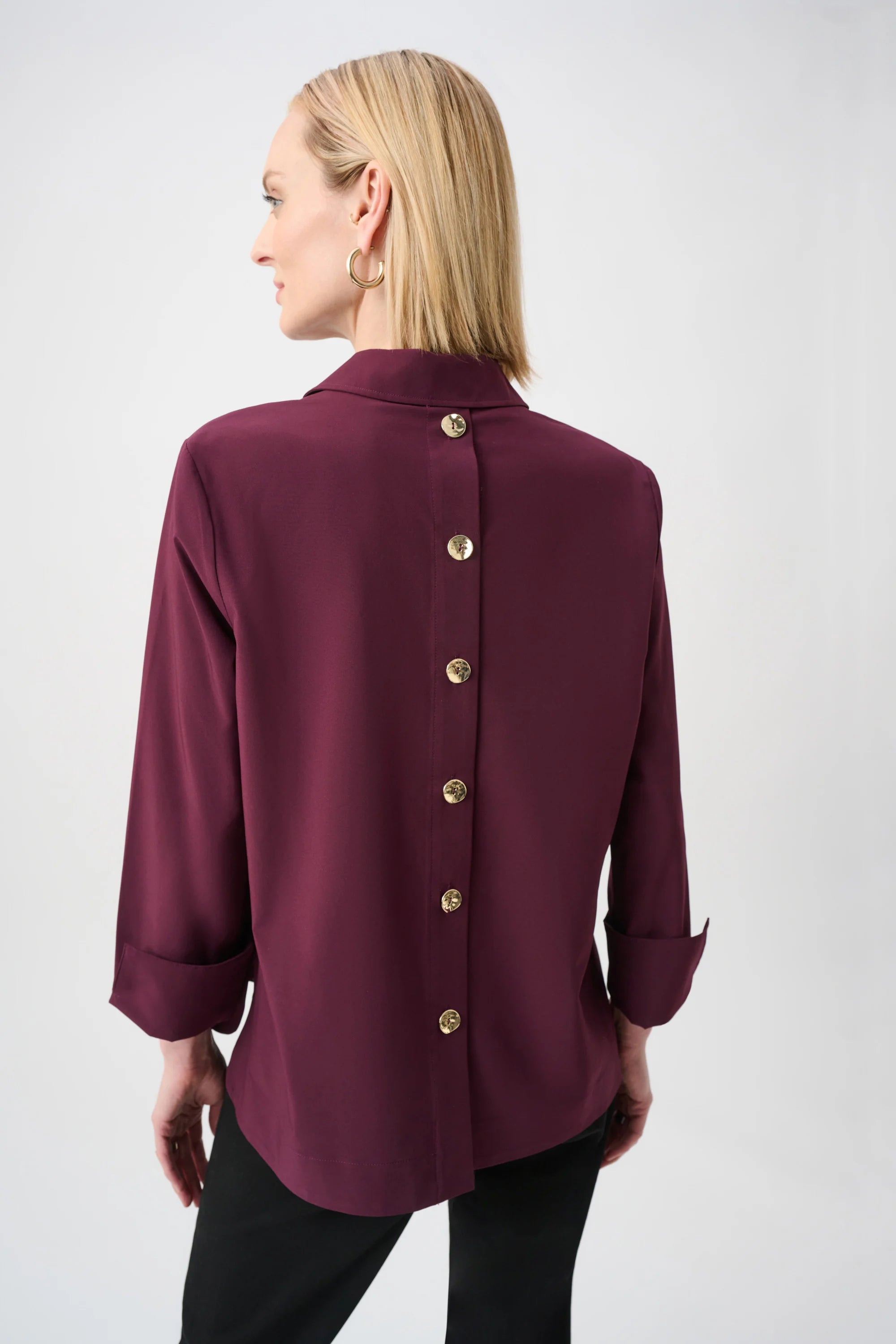 Stretch Poplin Shirt-Collar Boxy Top