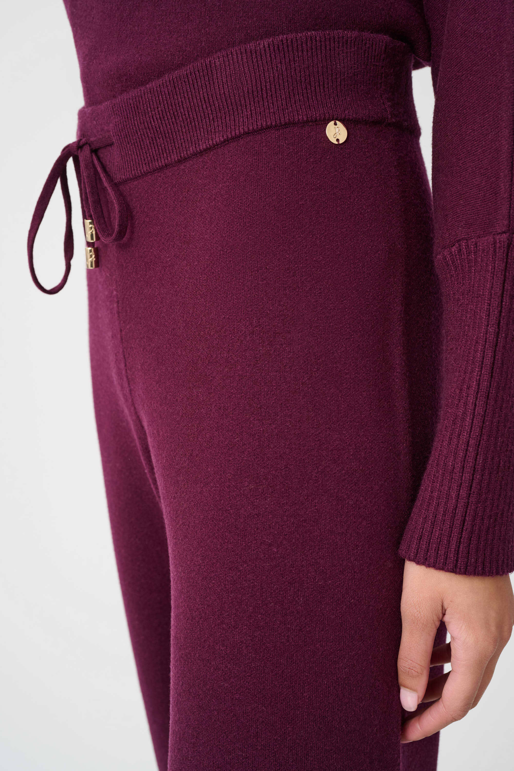 Close View Image of Joseph Ribkoff Brushed Viscose And Nylon Knit Pull-On Pants in Elderberry